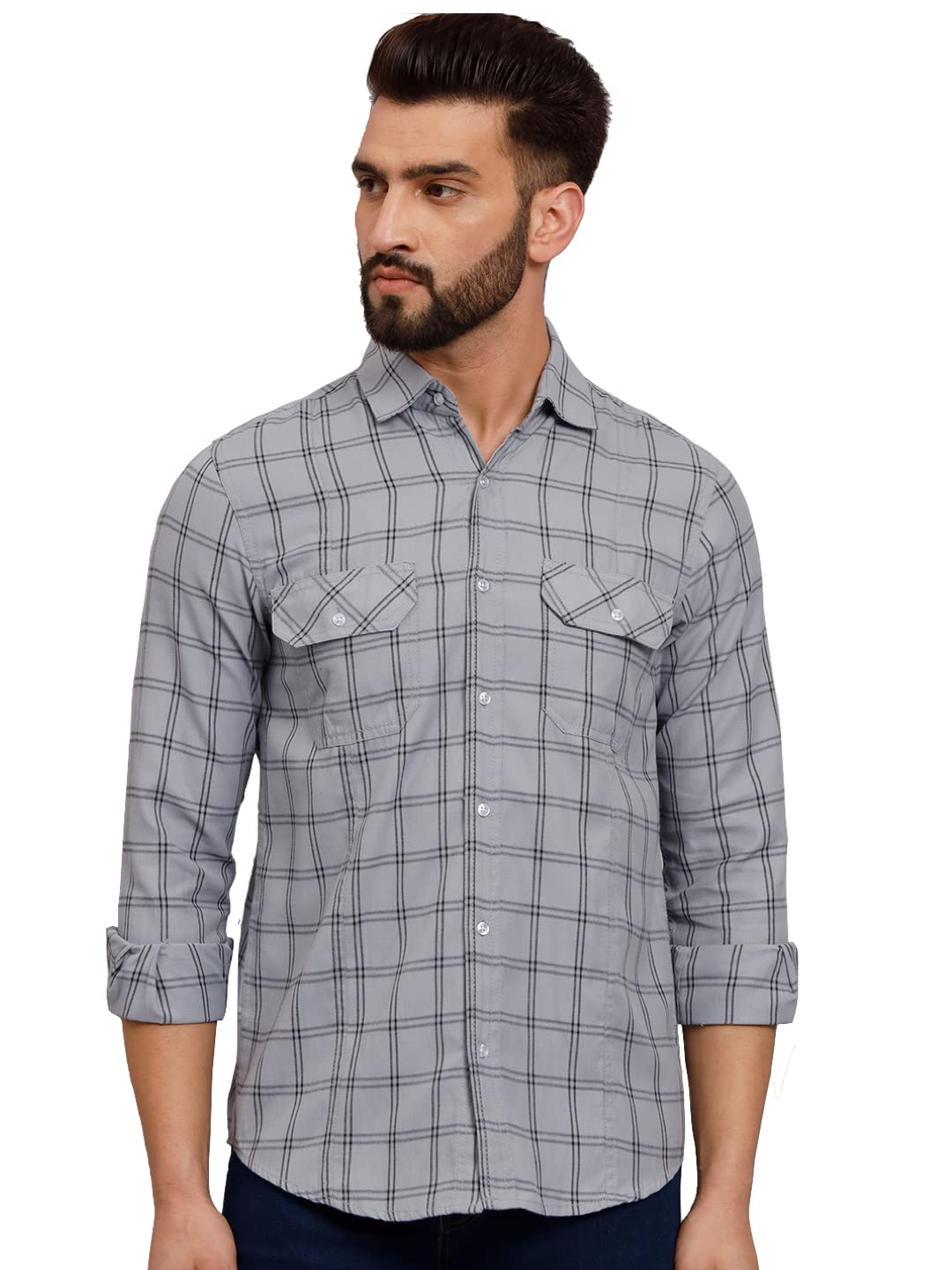 PeppyzoneMen's Regular Fit Checked Cargo Shirt