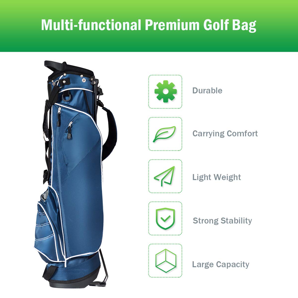 LDAILY Golf Stand Bag, Lightweight Organized Golf Bag with 4 Way Dividers and 4 Pockets, Easy Carry Shoulder Bag, Organized Golf Bag Organizer with Stable Foot Leg for Extra Storage