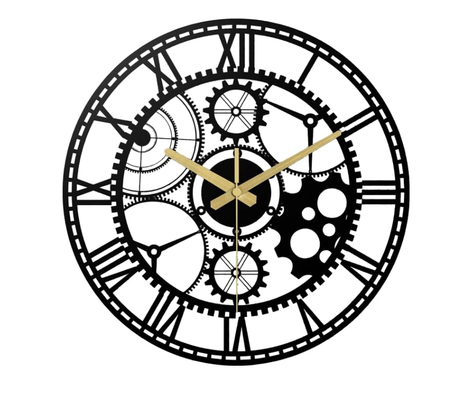 Image of Wall Clock Stylish Metal Analog Wall Clock for Living Room, Bedroom, Office, Kitchen, Home and Hall | Antique Fancy Big Size Modern Wall Watch (Black(DA-205), 60 CM)