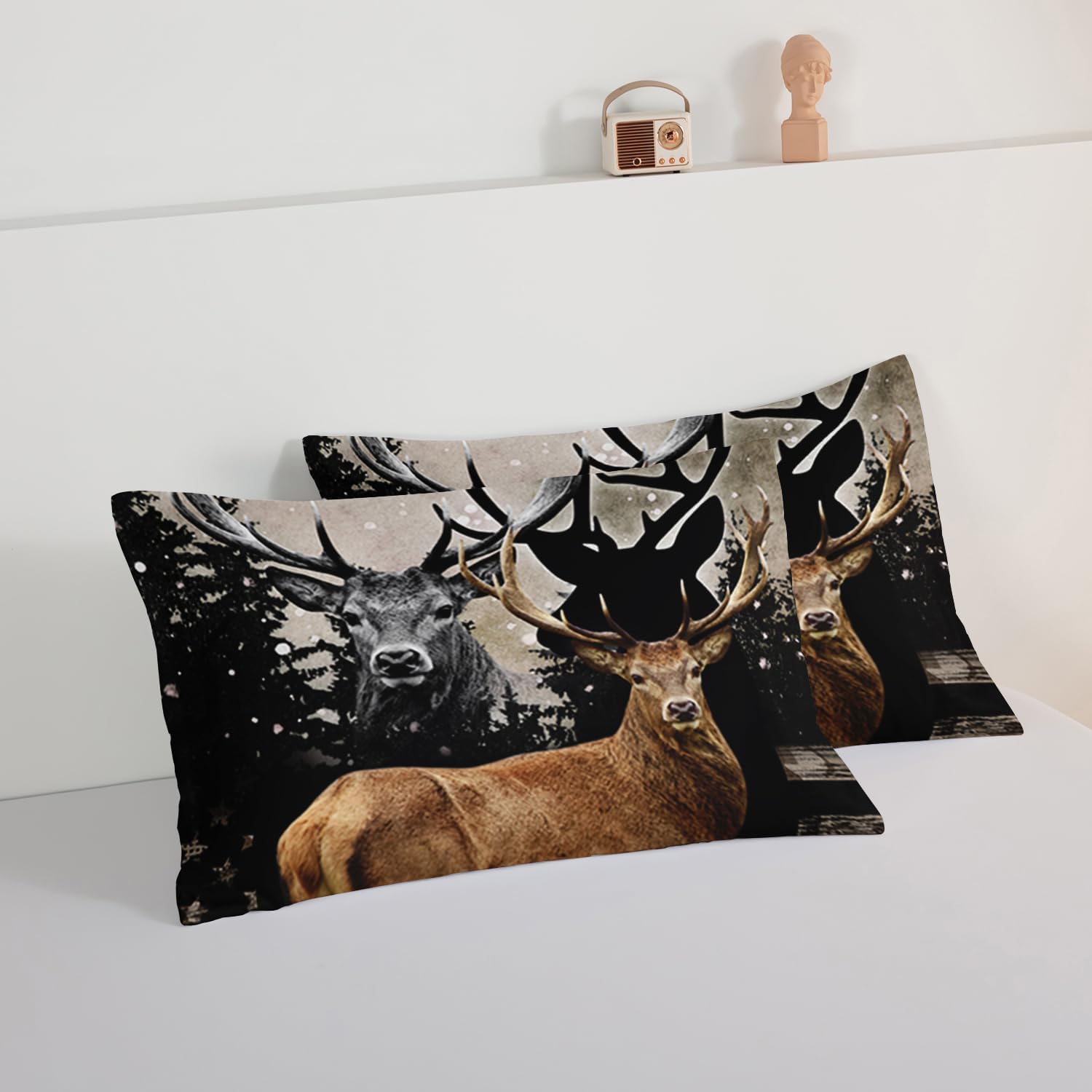 HOSIMA Snowy Forest Deer Comforter Set with 2 Pillowcases,Camo American Flag Twin Bed in a Bag Hunting Bedding Set for Teen Mens Bedroom Essentials,Wildlife Elk Comforter Boys Room Decor. - Image 6