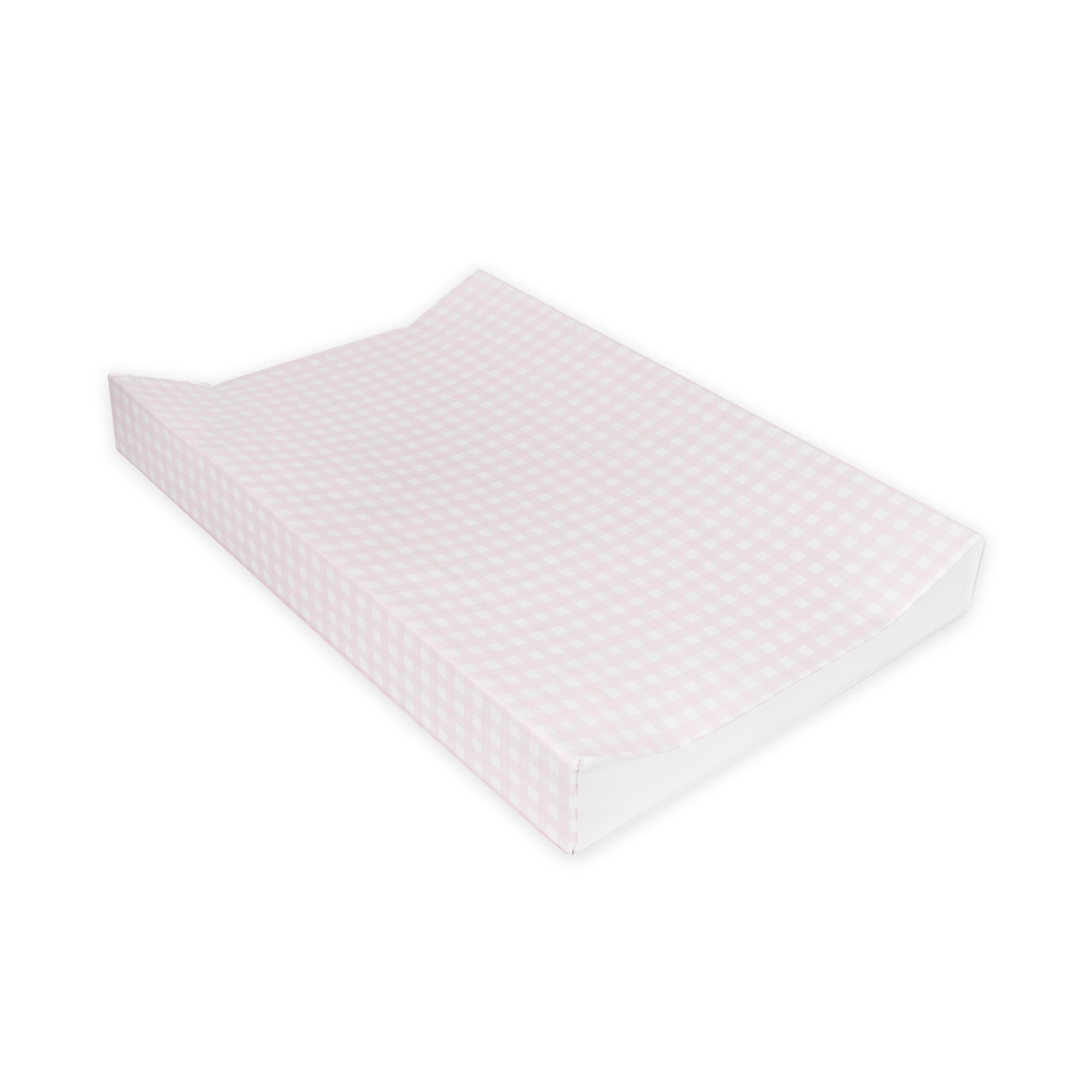 BEDEBYES Deluxe Anti Roll Wedge Baby Changing Mat, Blush Gingham, Waterproof PVC with Curved Sides, 69x45x9cm
