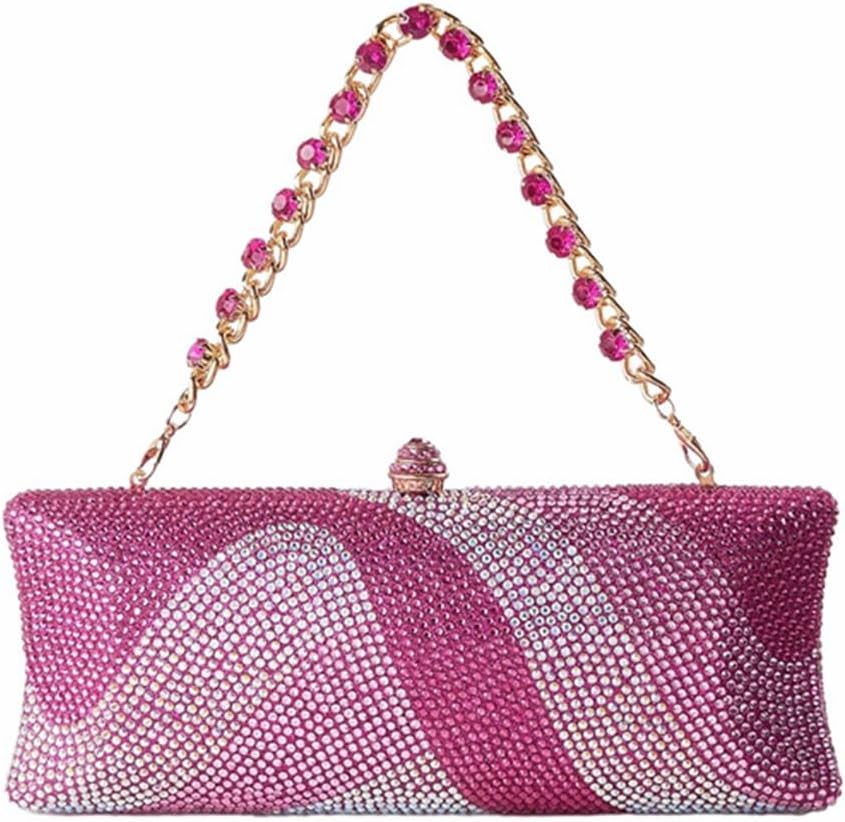 Women Trendy Long Form Rhinestone Bag Bride Glitter Crystal Evening Clutch Crossbody Purse for Cocktail Party
