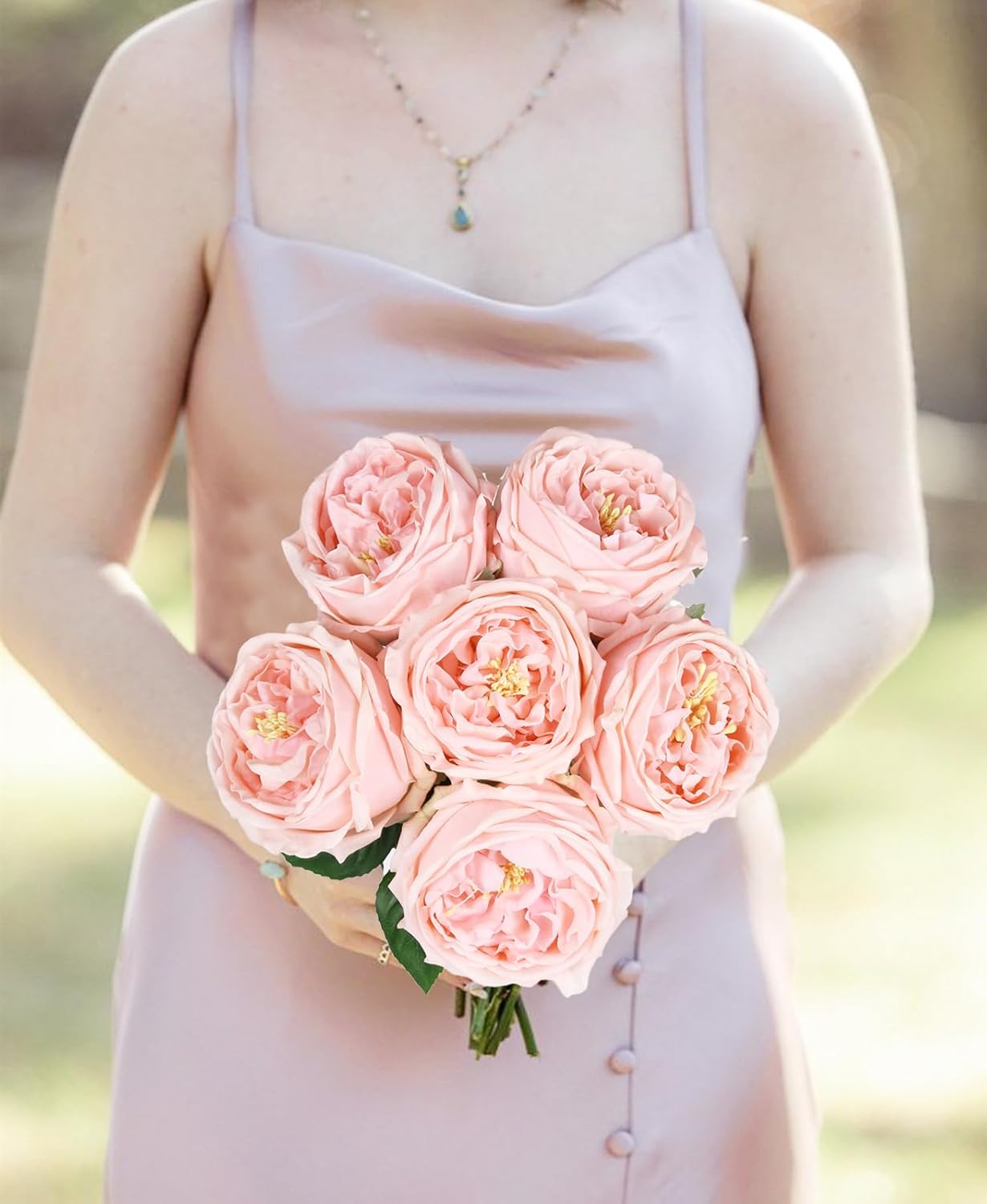 IPOPU Real Touch Rose Artificial Flowers 5PCS Faux Pink Peonies Realistic Roses with Stem for Wedding Bouquet Party Home Decor (Pink) - Image 7