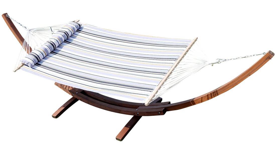 AS-S 410cm XXL Luxe Stand du hamac de mélèze Bois avec hamac HM4-LIM-G (Acier Inoxydable - REMBOURRÉ) avec Hamac