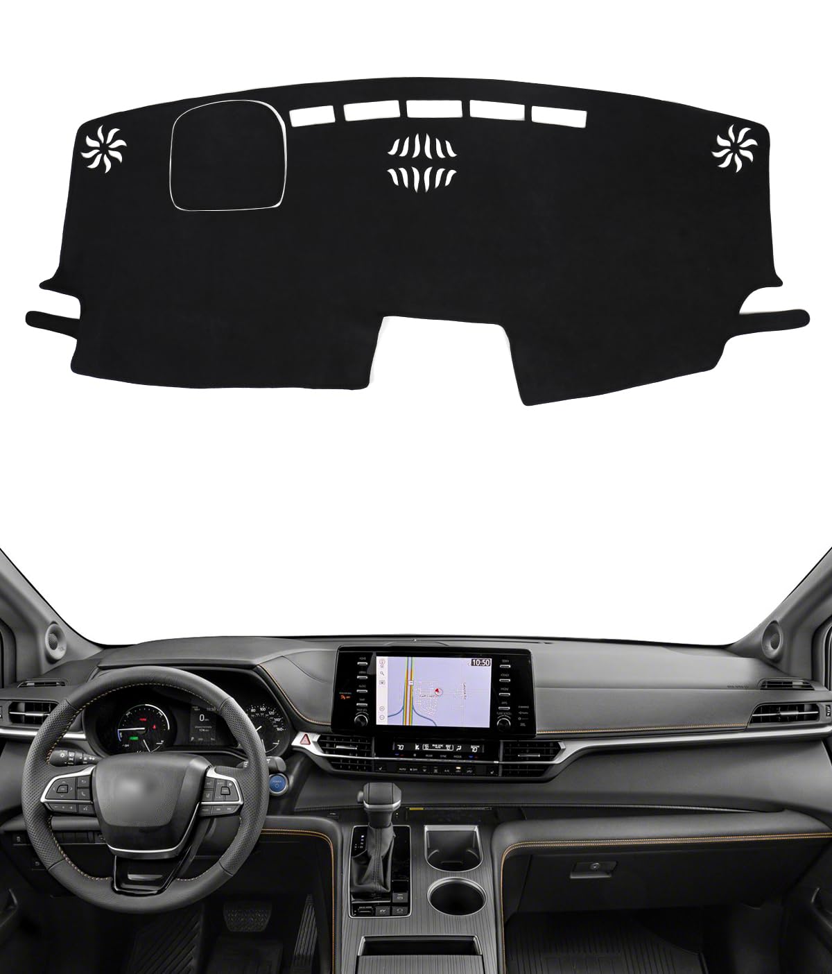 BIBLOZ Dash Cover for Toyota Sienna 2021-2025 2026 Accessories Black Flannel Dashboard Cover Mat Car Dashboard UV Sun Protection(No for XSE/Limited/