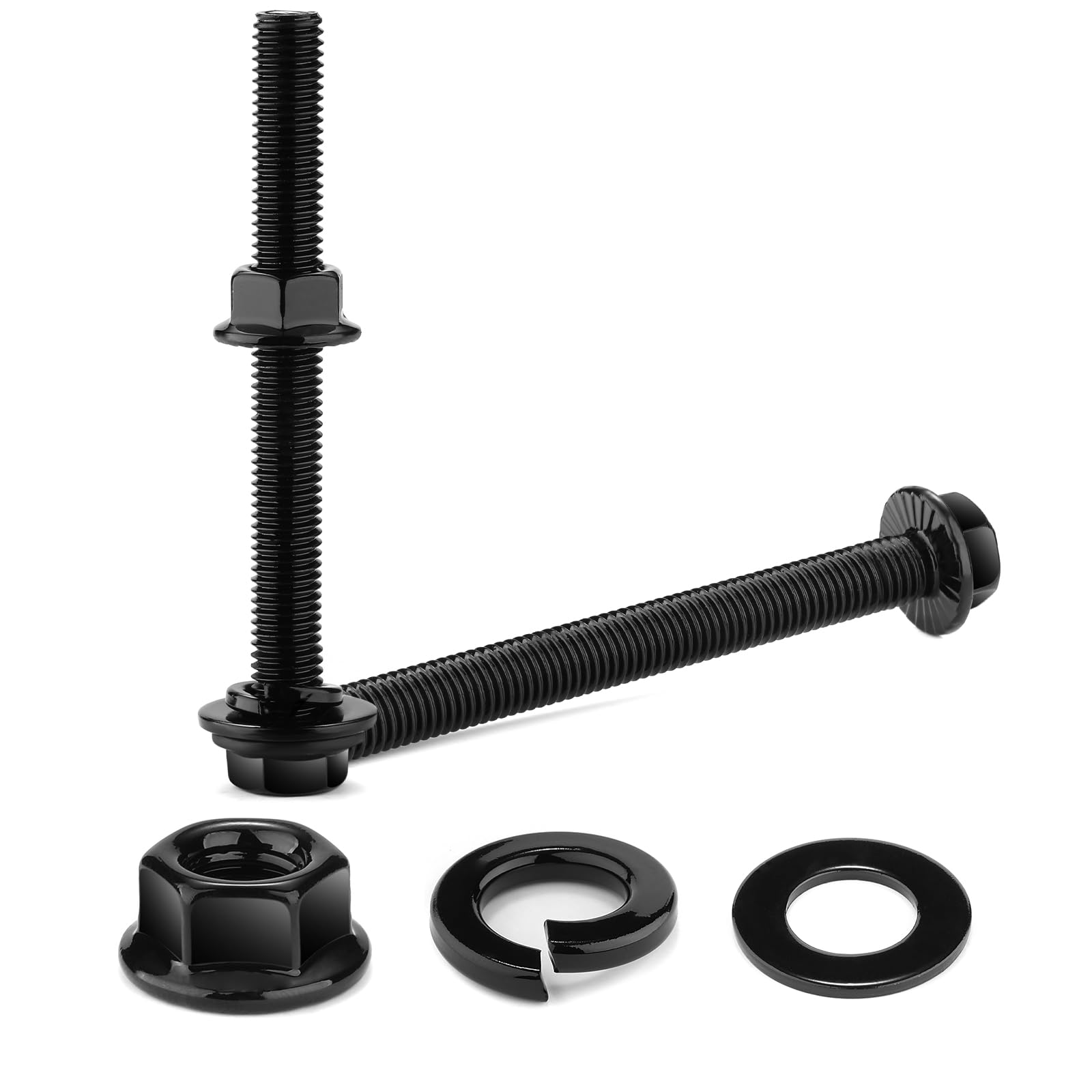 M8 x 40mm Flanged Hex Head Bolts, Nuts, Flat & Lock Washers, 20Pcs 18-8 (304) Stainless Steel, Fully Threaded, Black Oxide by SG TZH