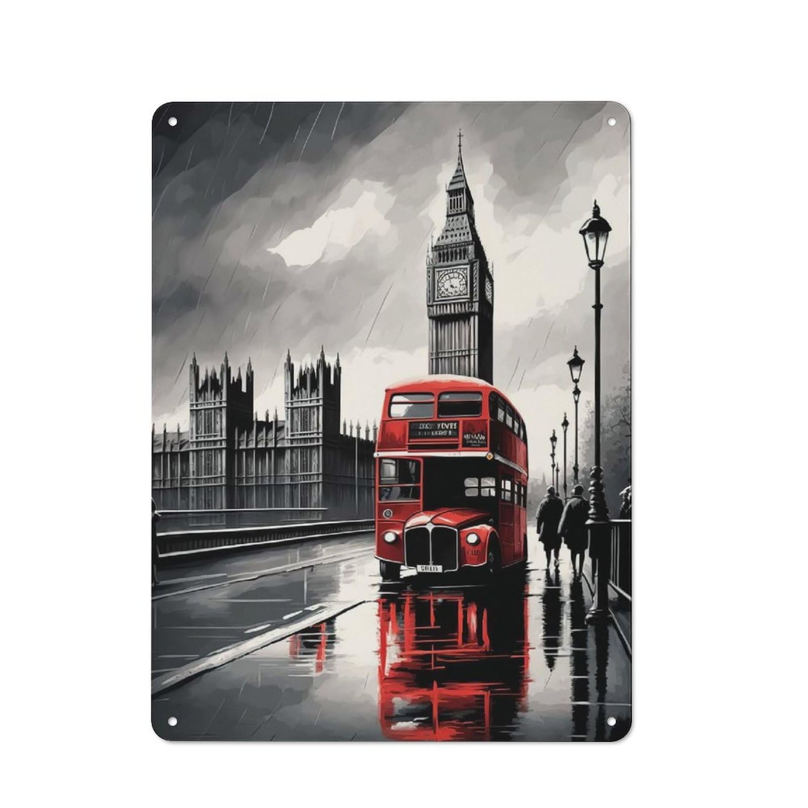 Junmoney Street Art London Tin Wall Plaque 40X30cm, Rustic Farmhouse Wall Decor For Dining Room, Cafe, Entryway Or Family Room