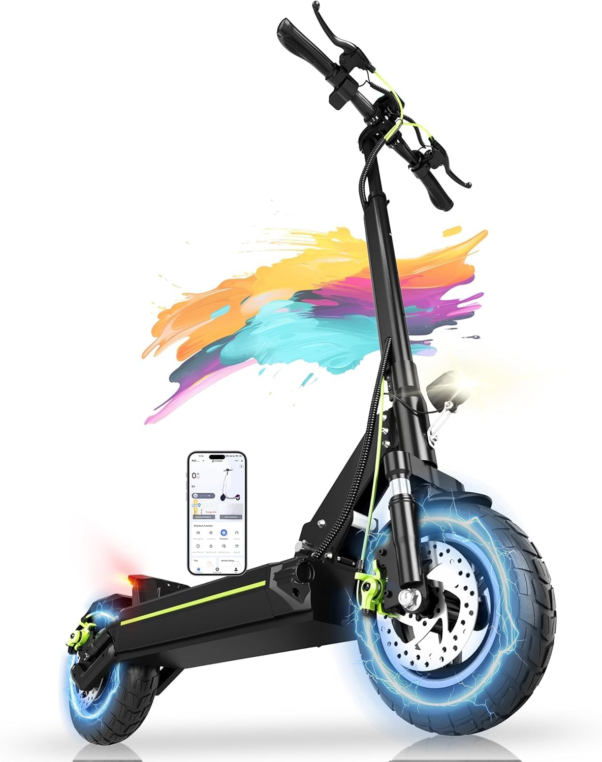 Monopattino Elettrico Adulto, Autonomia 55-90KM, Scooter Elettrico Pieghevole- App, Velocità Regolabili, 10″ Pneumatici, Doppi Ammortizzatori, TODIMART Scooter Elettrico Adulti