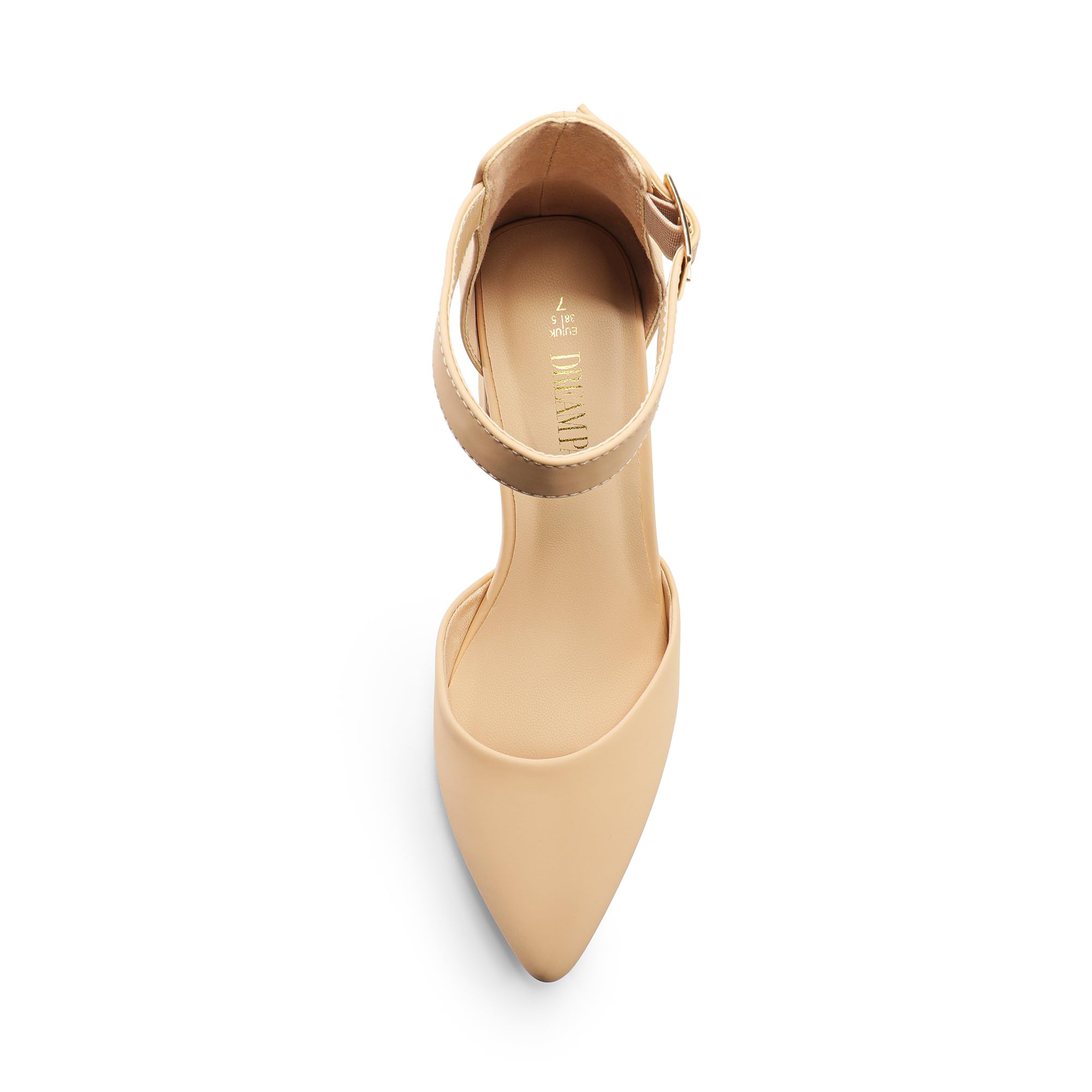 DREAM PAIRS Damskie zamknięte szpiczaste noski wysokie grube obcasy czółenka pasek na kostkę buty do sukienki na ślub biuro przyjęcie, 7 cm