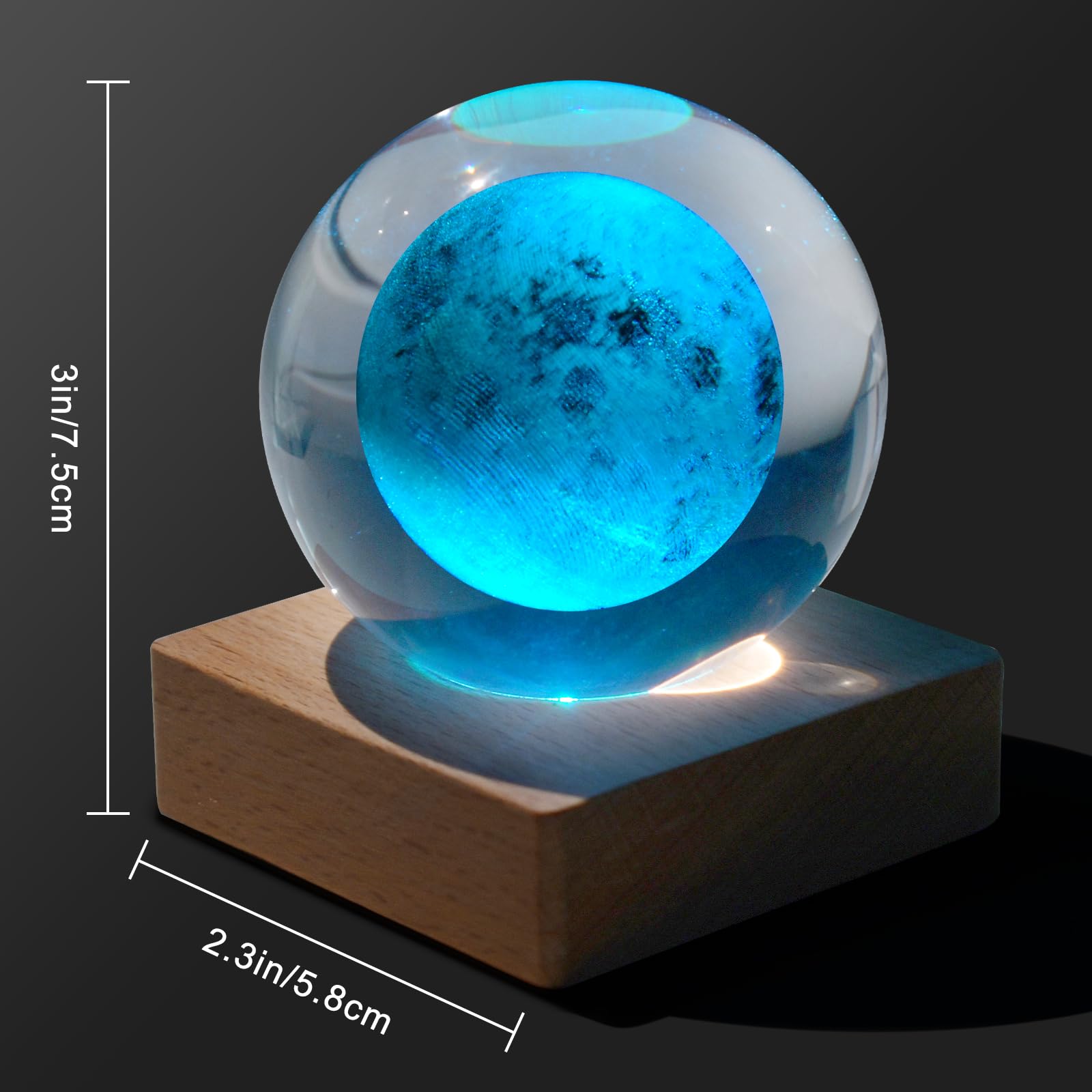 Sfera Di Cristallo 3D Con Luna - Lampada Sistema Solare Con Base