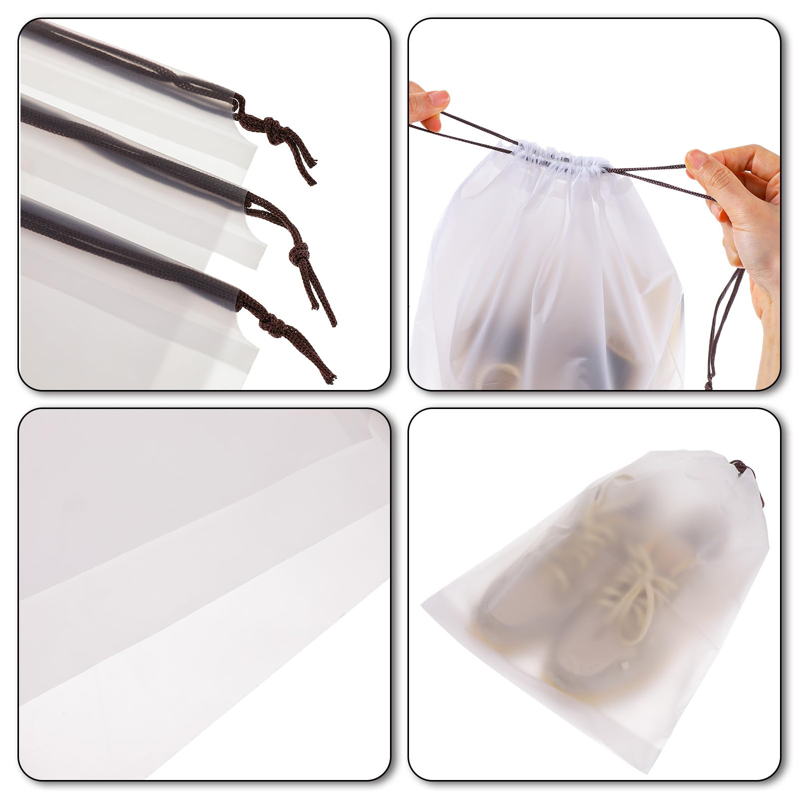 100 bolsas translúcidas para zapatos para viajes, bolsa de zapatos de viaje grande, bolsa portátil para zapatos, bolsa de zapatos de viaje con cordón, para días lluviosos o viajes (blanco), Blanco,
