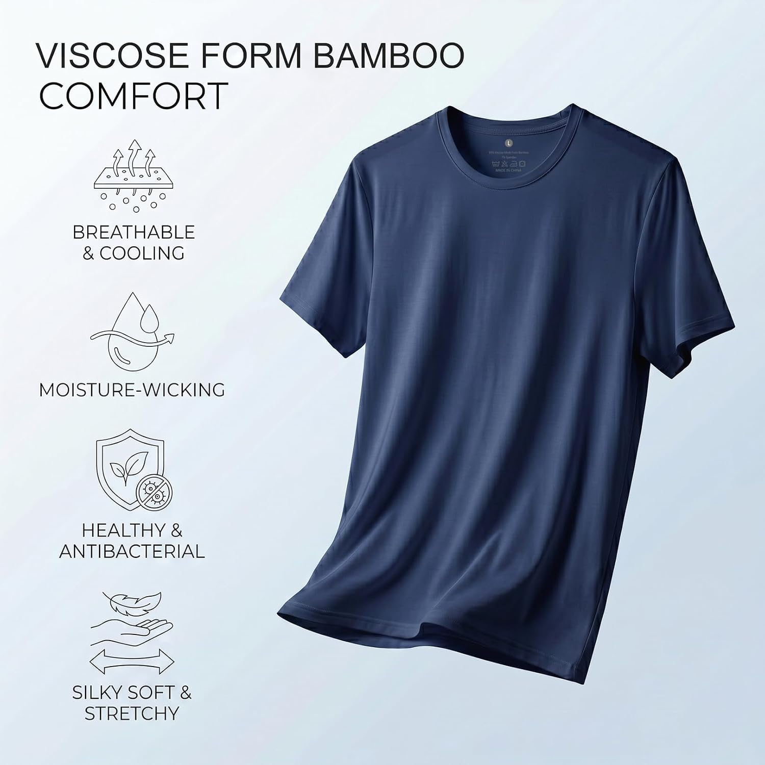 LOOKFACE 3-Pack Men's Bamboo Viscose Undershirts - Soft Cooling Crewneck Classic T-Shirts Moisture Wicking Stretch Tee