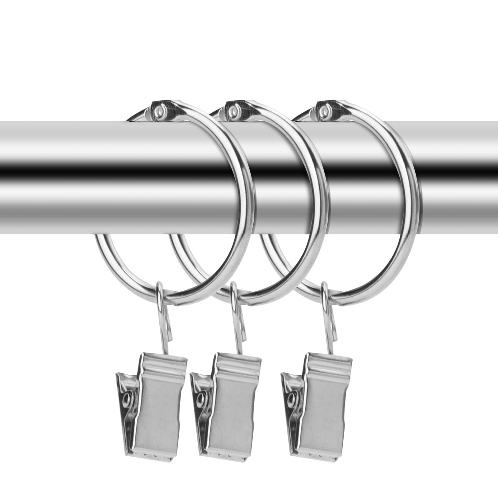 Anneaux Rideaux Cisolen - 40 Pièces Argenté - Avec Clips - Diamètre Intérieur 25mm - Métal