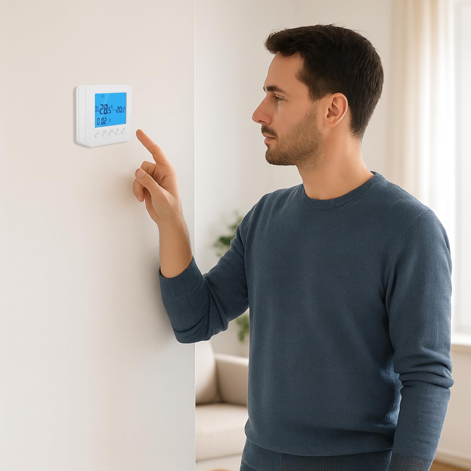 C-LOGIC 400-TC – Termostato Digitale Programmabile (No WiFi) per Riscaldamento, Installazione a Parete con 2 Fili, Funziona con 2 Batterie AA, Display LCD e Controllo Manuale o Automatico