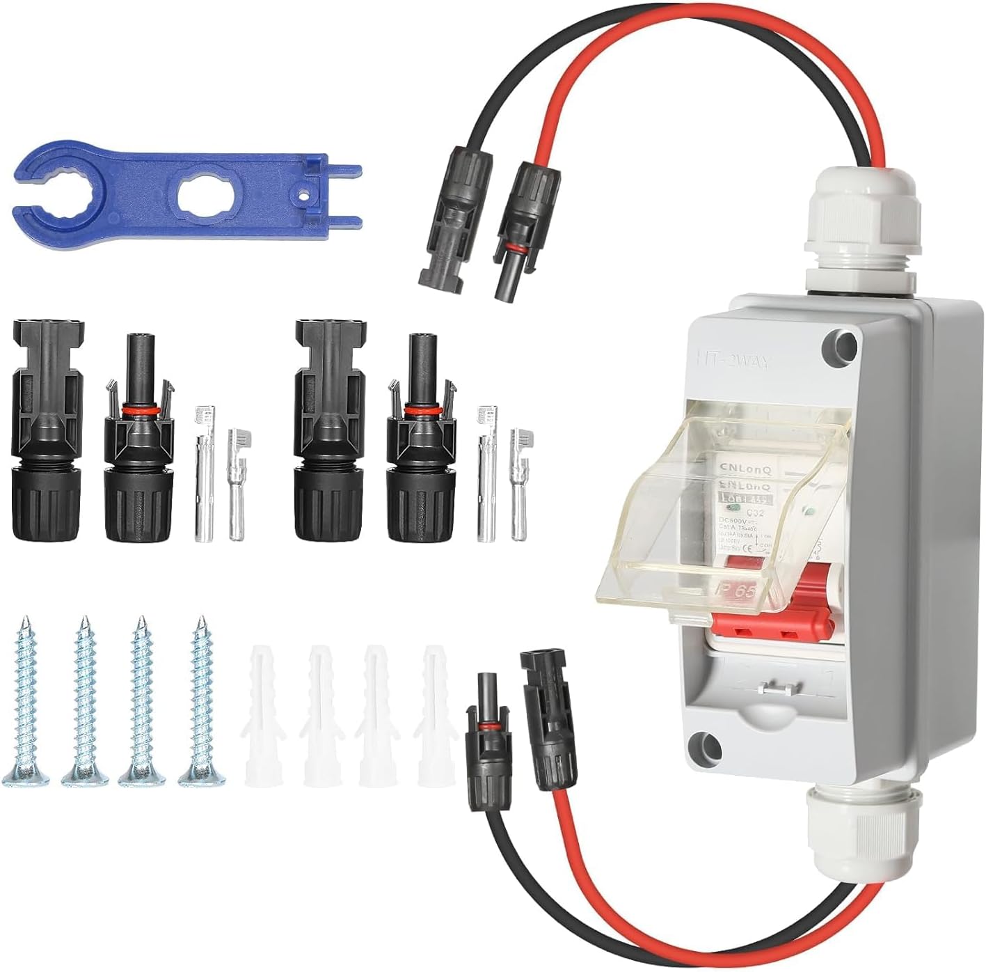 Solar Isolator Switch DC Isolator Switch, 500V 32A Circuit Breaker Outdoor Waterproof with 1 in 1 out 1 for Solar System Caravan Outdoor Garage