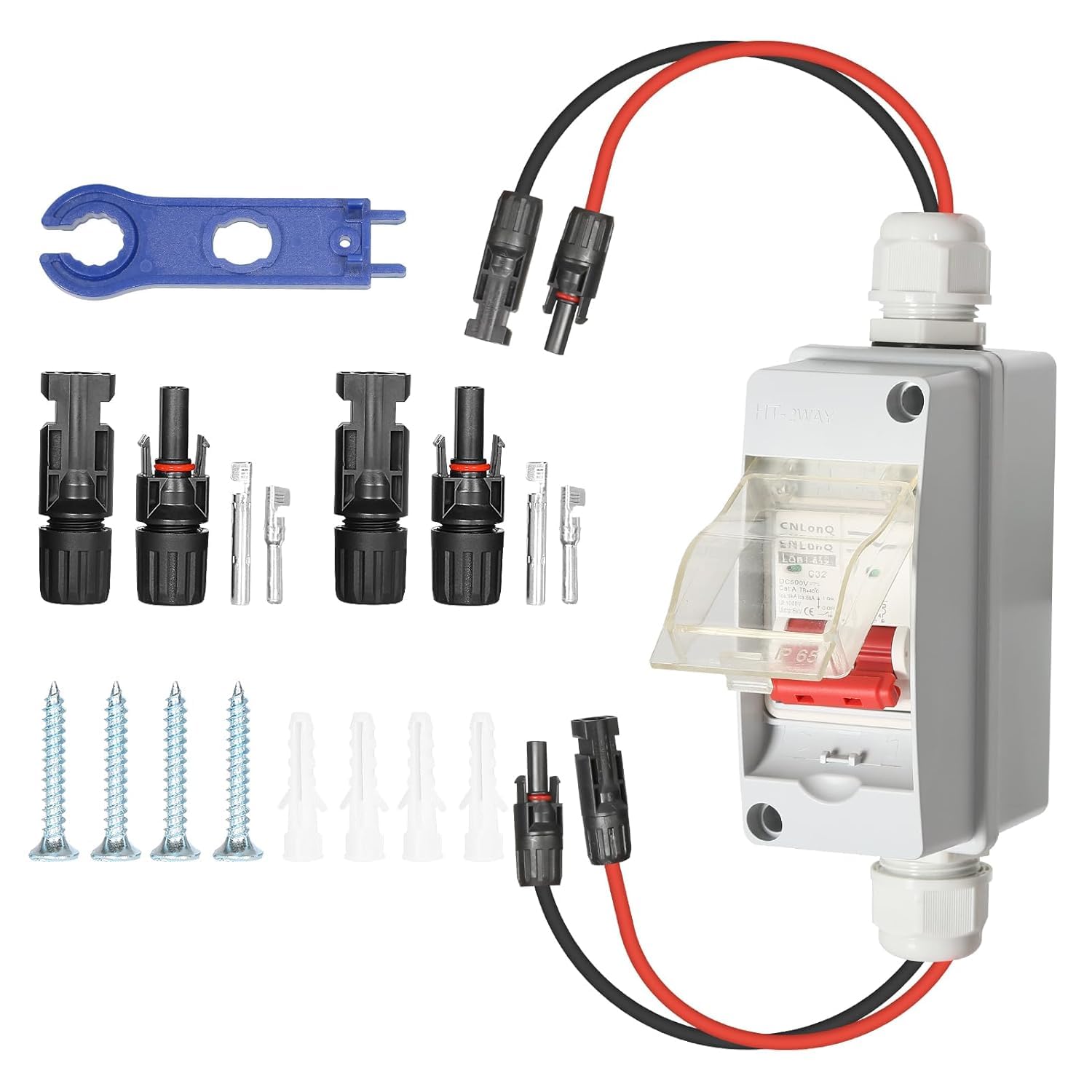 Solar Isolator Switch DC Isolator Switch, 500V 32A Circuit Breaker Outdoor Waterproof with 1 in 1 out 1 for Solar System Caravan Outdoor Garage
