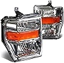DNA Motoring HL-OH-FSUPER08-CH-AM Chrome Amber Headlights Replacement Compatible with 08-10 F-250 / F-350 / F-450 / F-550 Super Duty