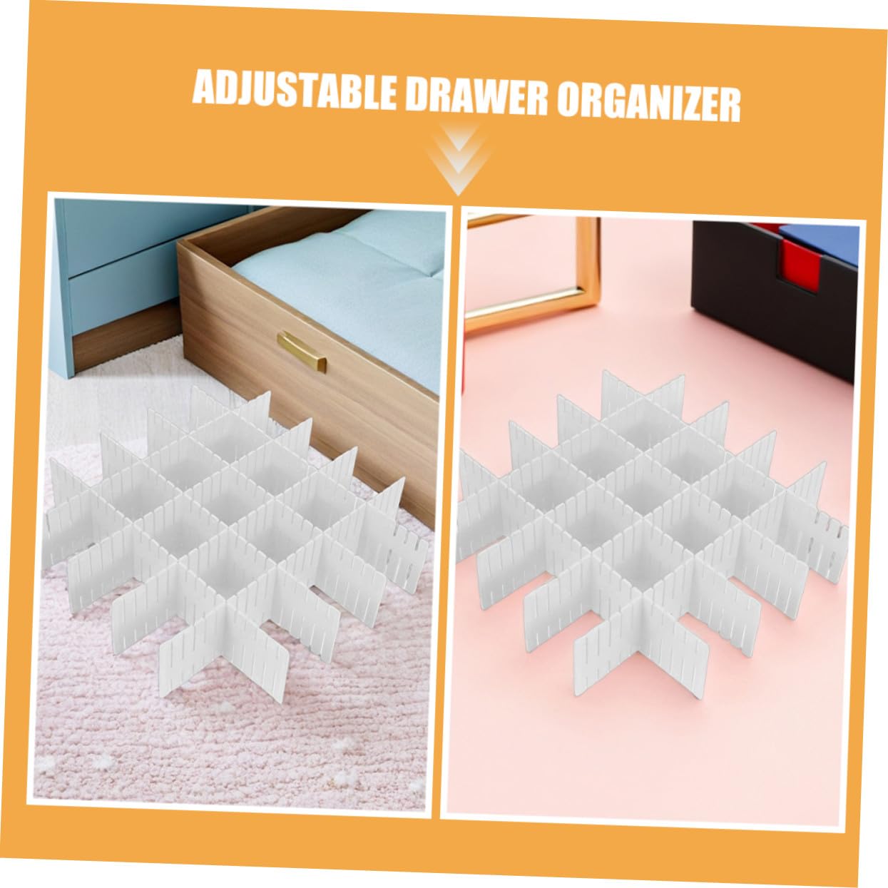 Mobestech 16 Pezzi Divisori Regolabili per Plastica Bianco Opaco Organizer Griglia per Biancheria Calze Sciarpe e Cosmetici Separatore e Facile da Personalizzare