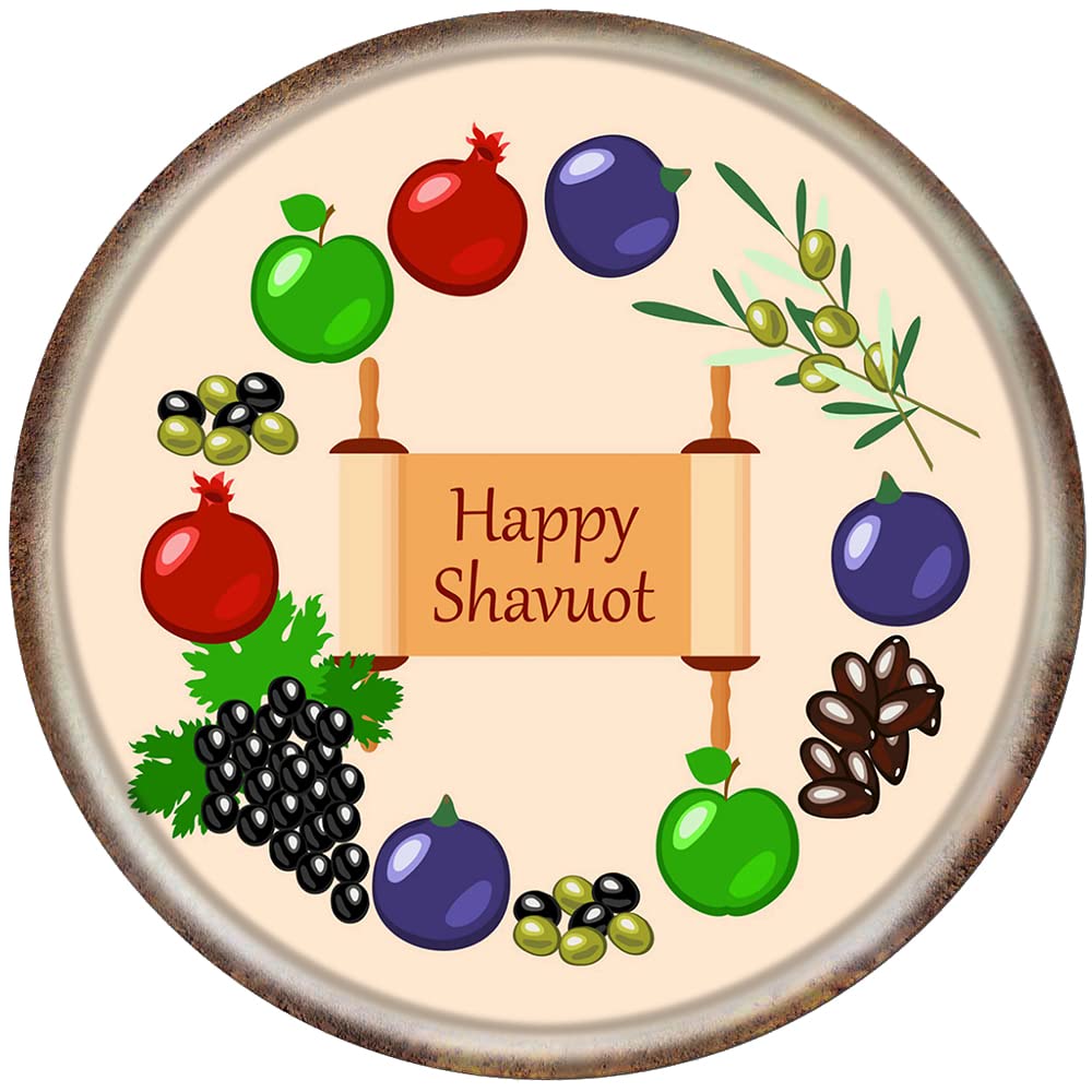 Shavuot Metal Sign - Wreath Happy Jewish Holiday Welcome Star of David Gift Vintage Round Tin Sign Metal Sign Metal Decor Wall Sign Wall Poster Wall Decor Door Plaque Tin Sign 12x12 Inch