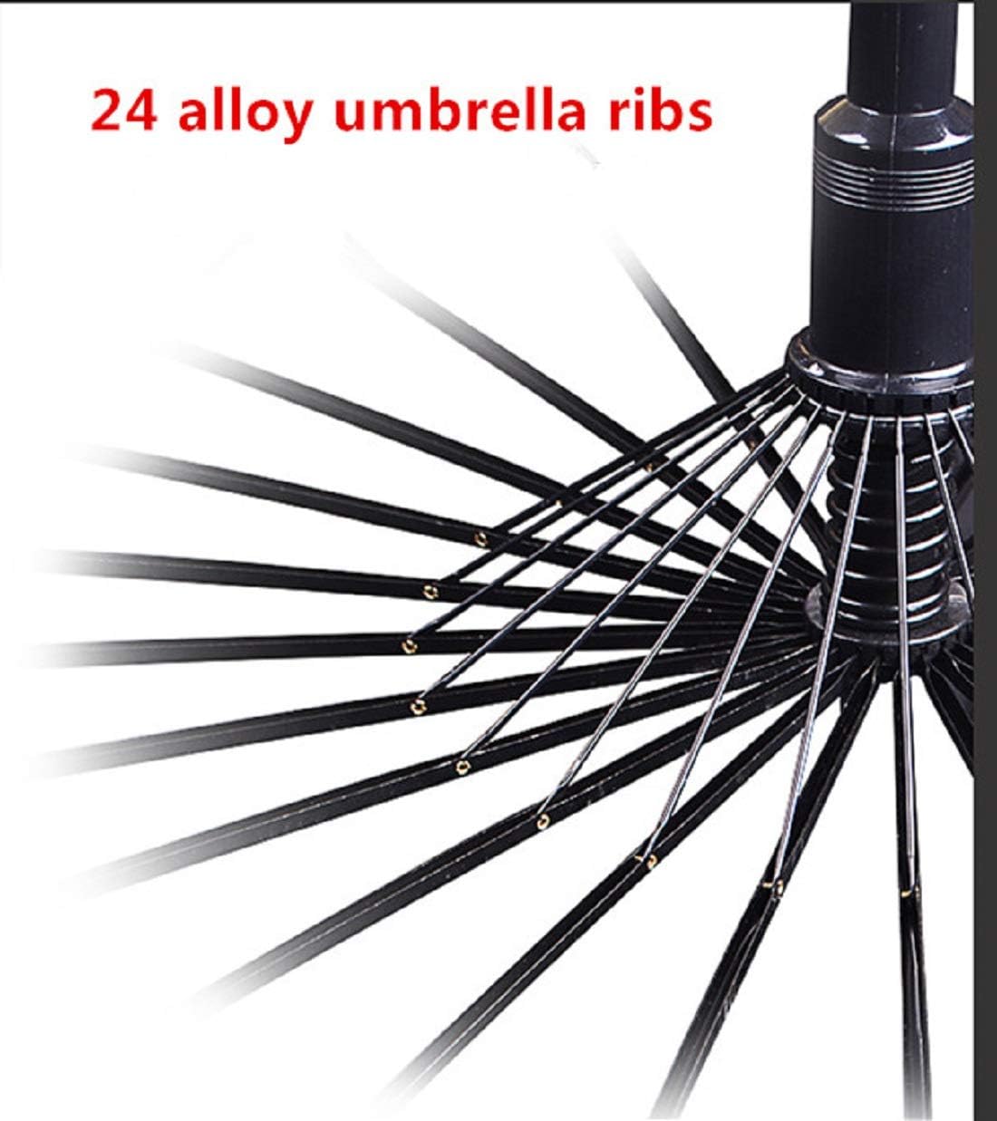 Unisex Compact Travel Cane Umbrella 24 Ribs Large Windproof Sun Rain Canopy Auto Open Black