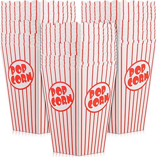 Image of 200 Pack Movie Night Popcorn Boxes Paper Popcorn Bucket Red and White Striped Container Vintage Retro Bags for Party 6.3 Inch Tall Holders for Carnival Circus Party