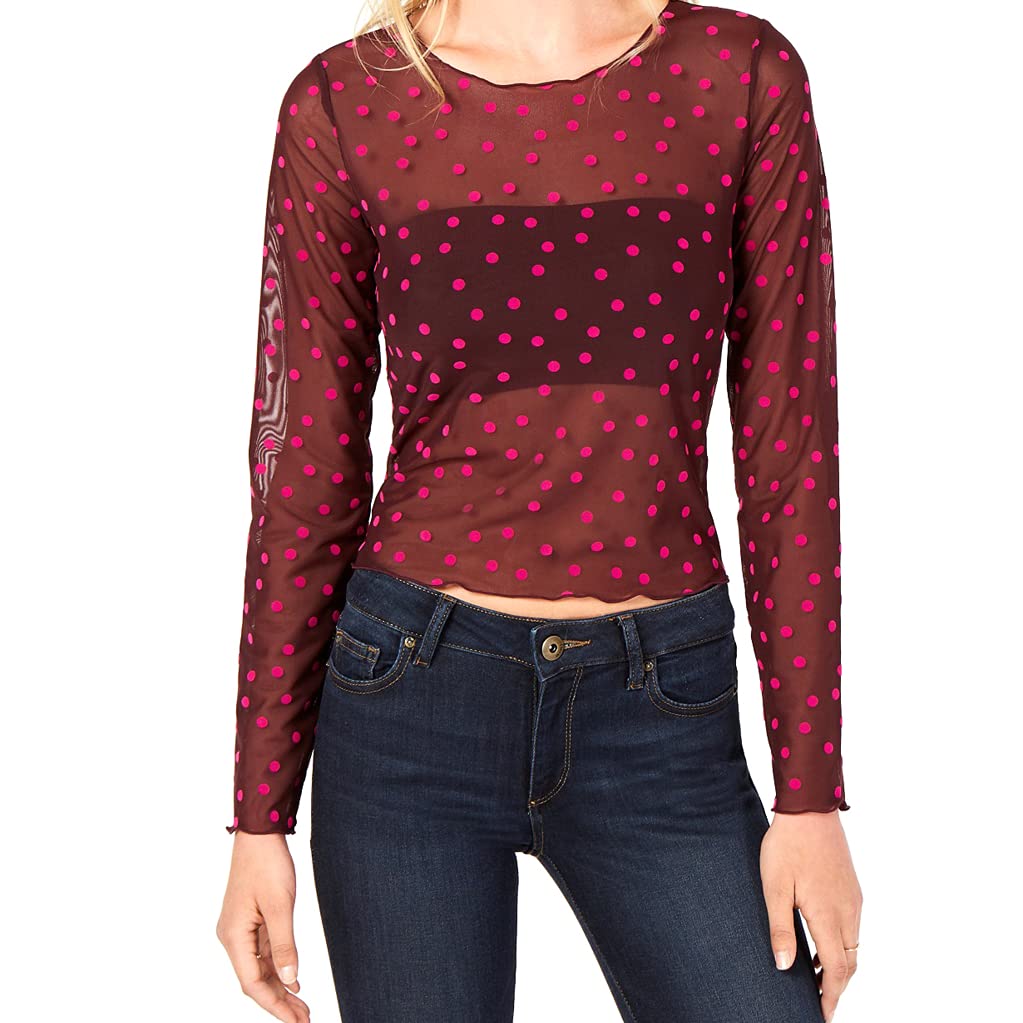 Bar IIIBar III | Jewel Polka Dot Mesh Long Sleeve Top | Black Currant