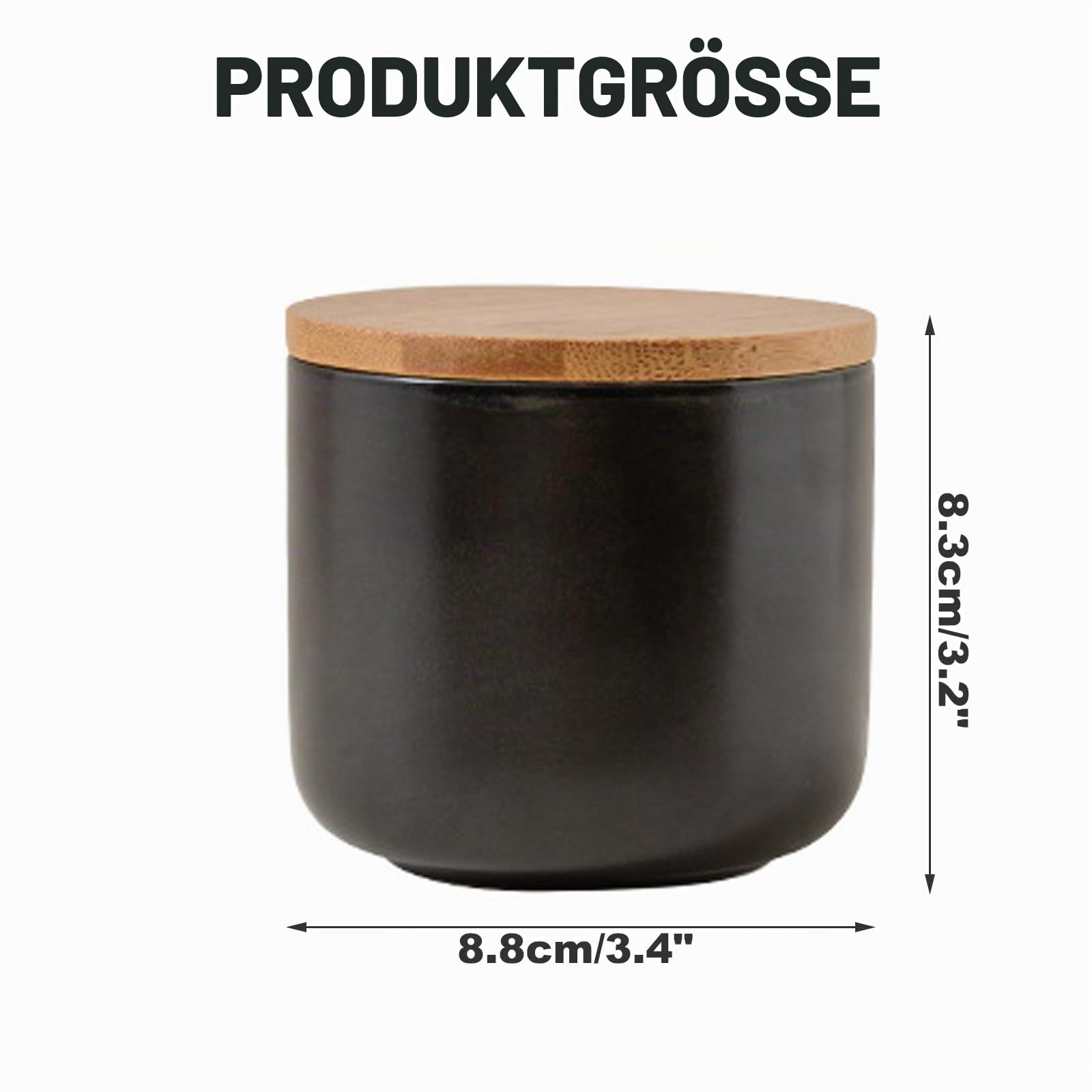 Amexo Schwarz Keramik Vorratsdose Kaffeedose mit Versiegeltem Bambusdeckel, Moderne Design Frischhaltedose 260ml/9oz Keramik Aufbewahrungsdosen für Tee Kaffee Bohne Zucker Gewürz Nüsse Korn Snack