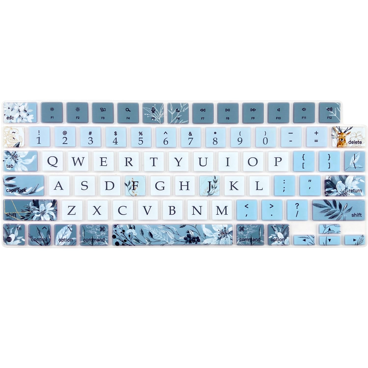 Keyboard Cover for MacBook Pro 14''/16'' (A2442 A2779 A2918 A2992 A2485 A2780 A2991) M1 M2 M3 Pro/Max, MacBook Air 13.6''/15'' (A2941 A3114 A2681 A3113) M2 M3, Gray Blue Flowers