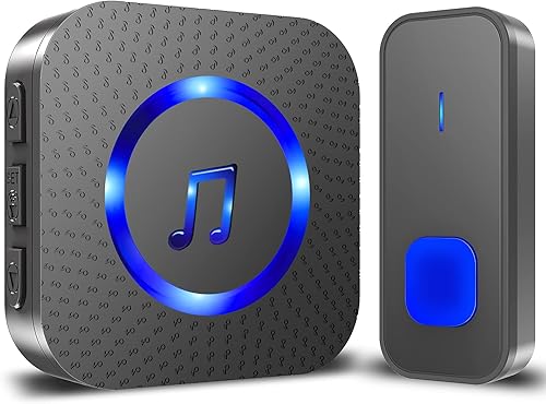 SURFOU Timbre inalámbrico, timbre impermeable que funciona a 1300 pies, kit de timbre de puerta ruidoso con 55 melodías, 5 niveles de volumen,