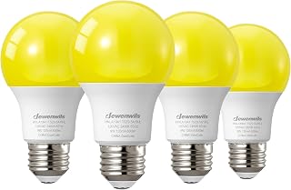 DEWENWILS Yellow Bug Light Bulbs, A19 LED Light Bulb for Porch, 9W(60W Equivalent), 600LM, 2400K Amber Glow, Non-Dimmable, E26 Base, UL Listed, 4 Pack