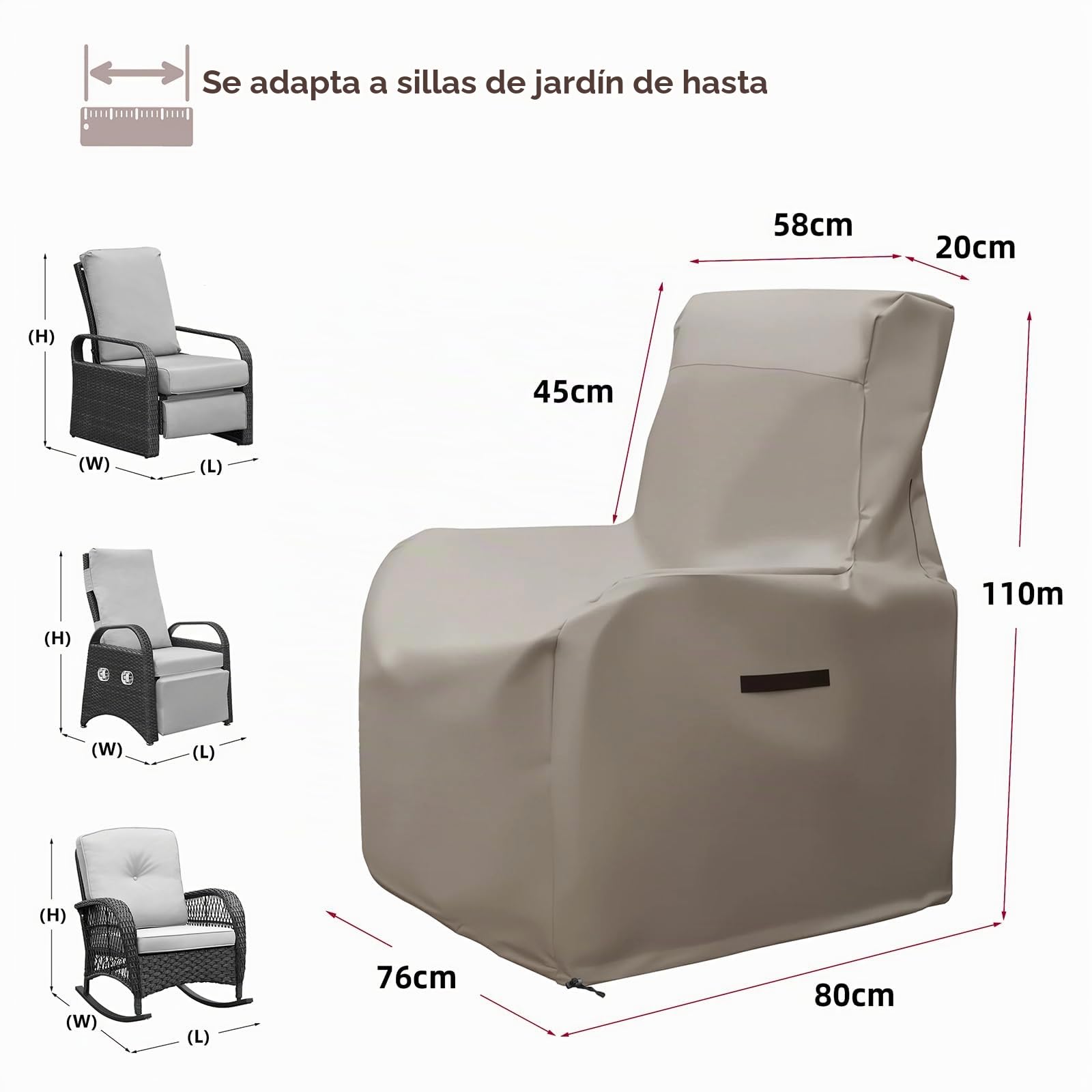 ATR ART TO REAL Funda Sillas De Jardin,Protectora Funda Sillon Relax Reclinable Impermeable Exterior Terraza,Kaqib,103×81×81cm