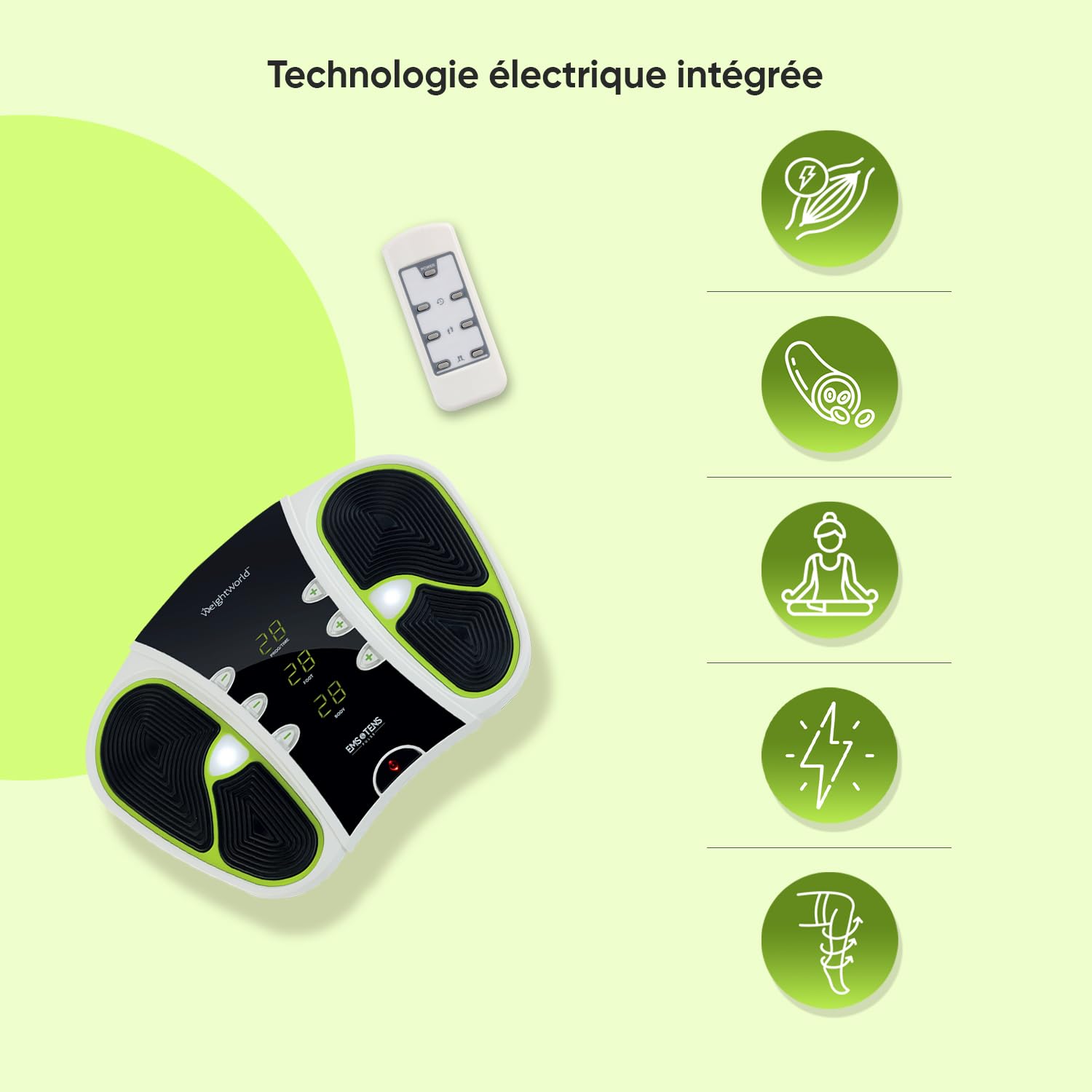 Circulatoire Masseur Jambe Électrique, EMS TENS, 99 Niveaux d'Intensité, Massage Pied et Jambe, Appareil Massage des Pieds, Électrodes, Circulateur sans Chauffage Circulatoire par Weightworld