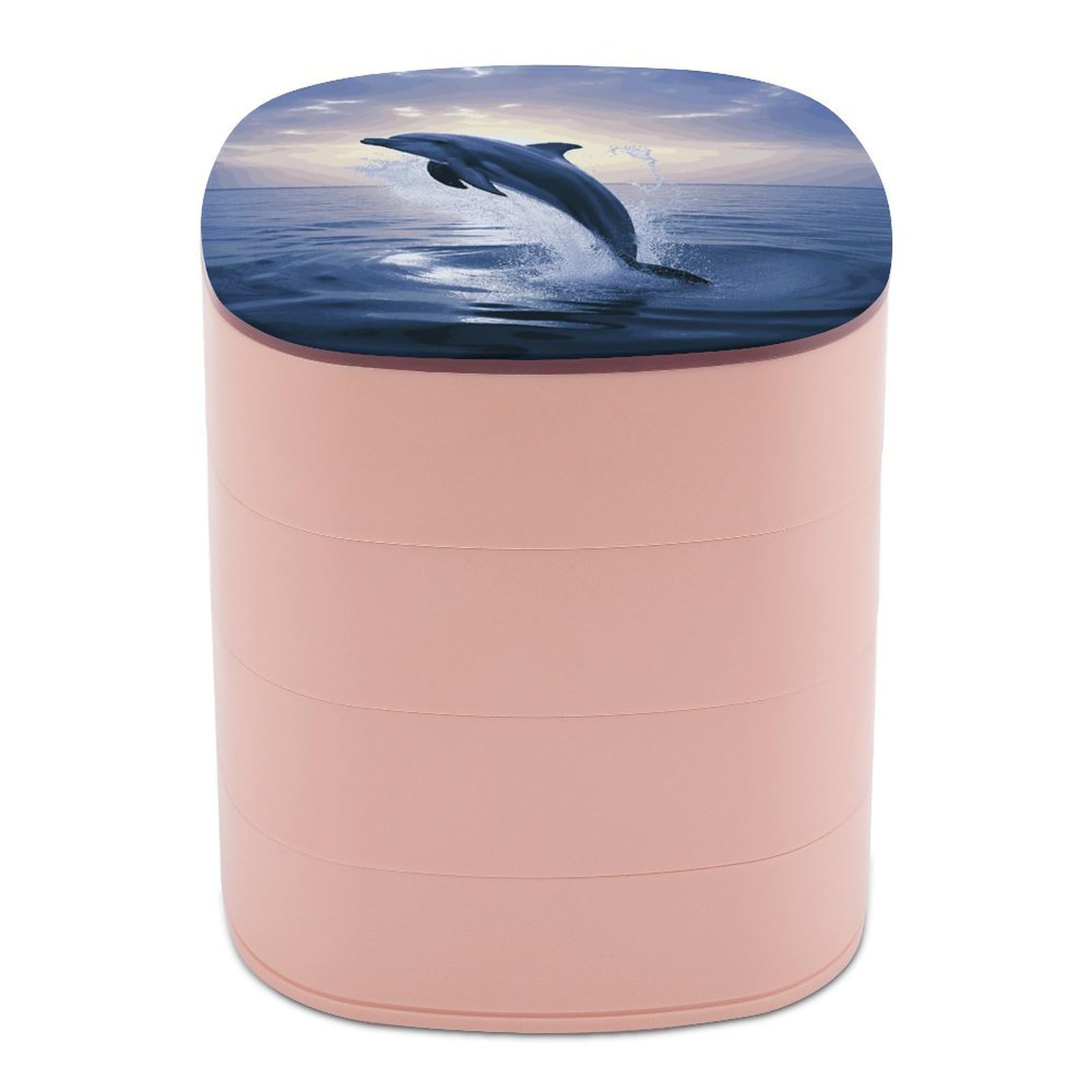 JTREHY Elegant Dolphin Jewelry Box 4-Layer Covered Rotating Jewelry Storage Box Large Capacity Storage Boxes Portable Jewelry Case for Bracelets Earrings Necklace