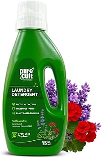 PureCult Liquid Laundry Detergent 800ml Geranium & Lavender Essential Oils Non-toxic, Plant-Based Lab Tested for Colour Protection For Front Load, Top Load & Hand Wash Removes Stains