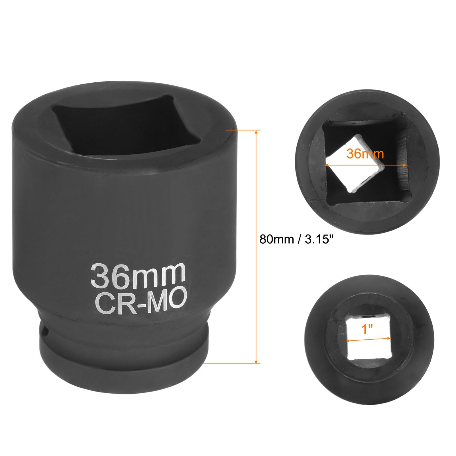 sourcing map 3 llaves de vaso cuadradas de 4 puntos de 1 pulgada, 36 mm, llave de impacto cuadrada métrica CR-MO, herramienta de manga neumática estándar para reparación de automóviles, mantenimiento