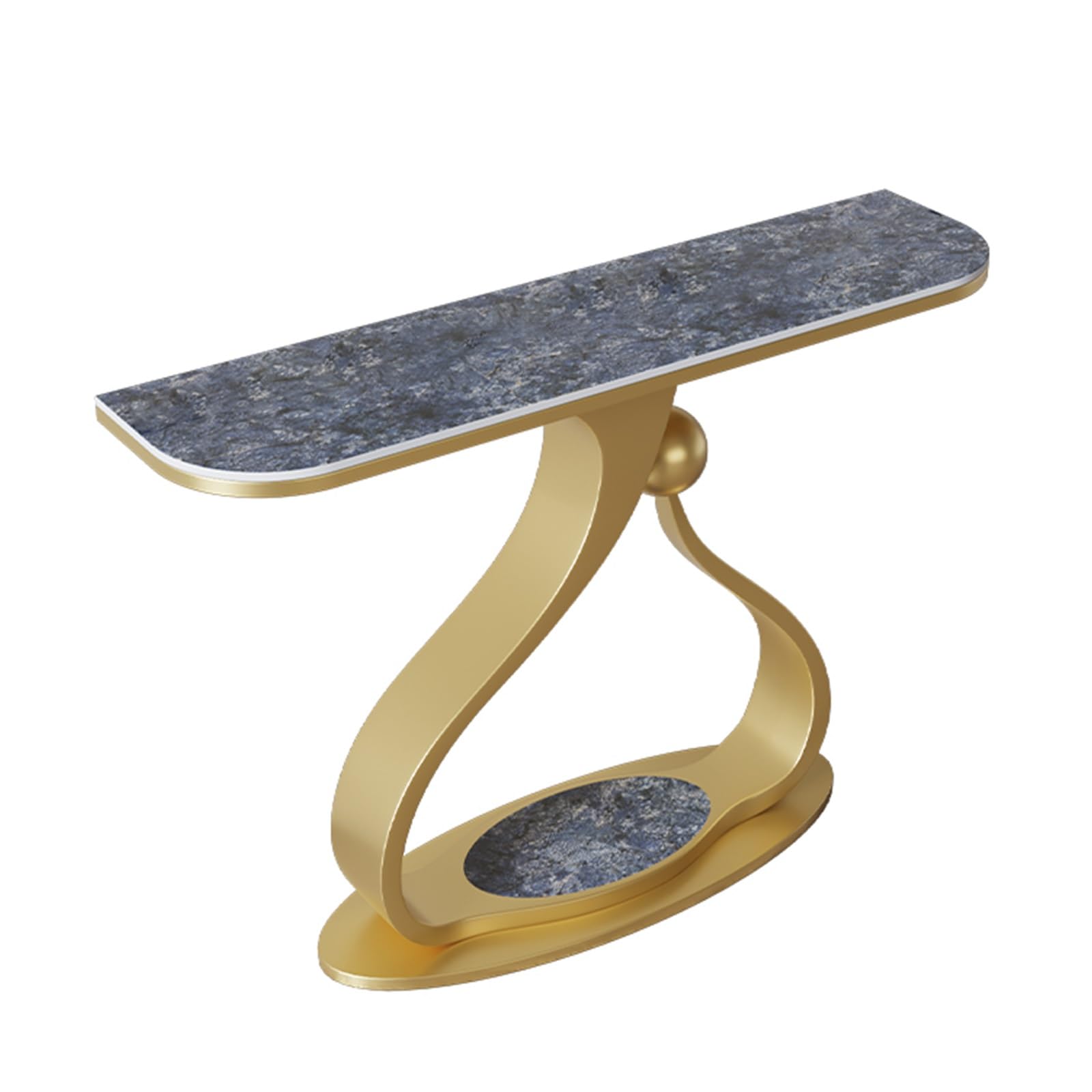 MESCXTY Modern Entryway Table, Farmhouse Console Table Behind Couch with Stone Slab Top,Narrow Hallway Accent Tables Artistic Metal Base, Easy Assembly for Entrance, Living Room(Blue+Gold,59in)