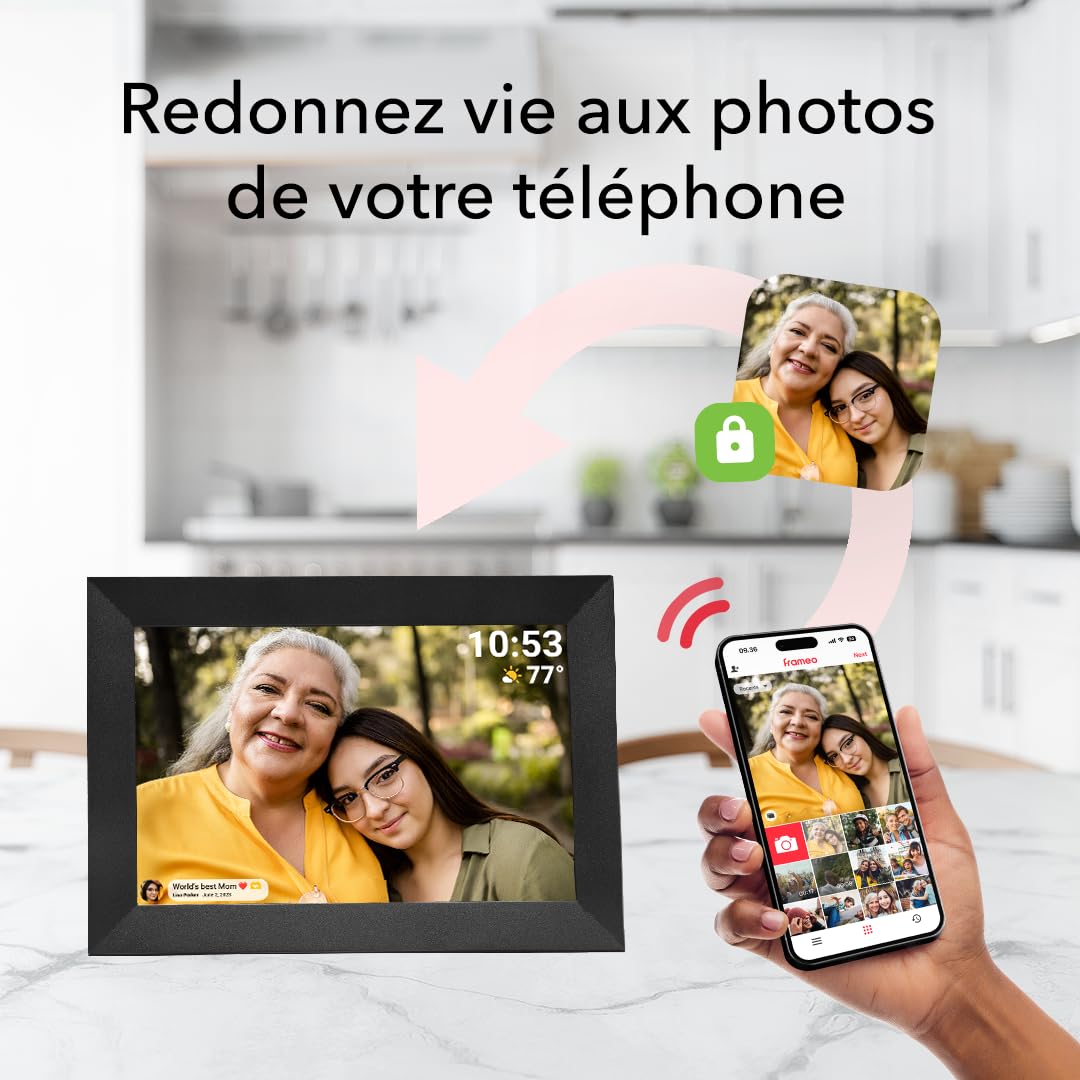 Silvergear® Cadre Photo Numérique 15,6 Pouces | Écran FHD Tactile avec WiFi | 32 Go de Stockage | Grand Format Cadre Numérique avec Prévisions Météo & Musique | Cadres Photo Numérique Moderne