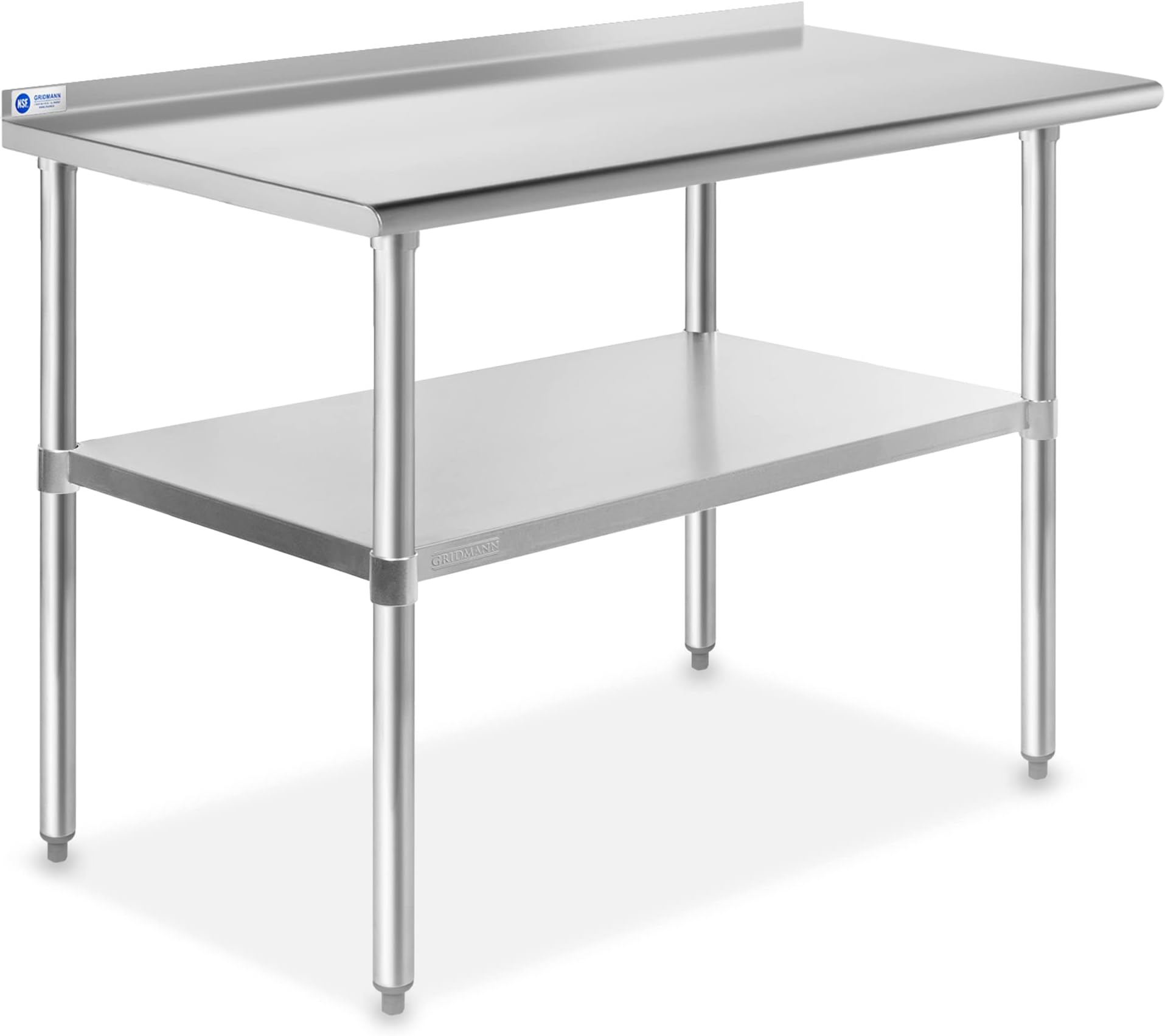 GRIDMANN Stainless Steel Kitchen Prep Table 48 x 24 Inches with Backsplash & Under Shelf, NSF Commercial Work Table for Restaurant and Home