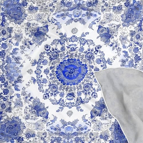 Blue and White Porcelain Silk Like Head Scarf for Women,Soft Fashion Neck Scarf Square Satin Head Scarf 23.6 Inches4