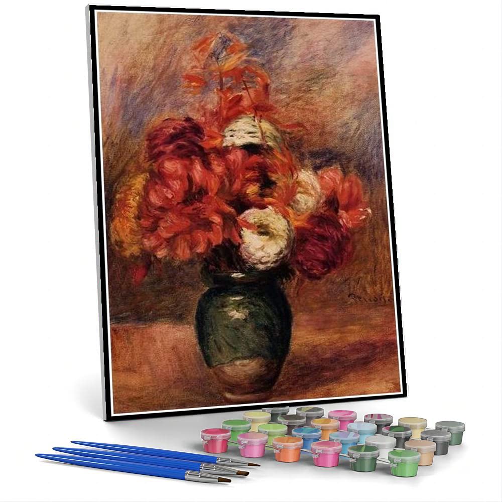 Amazon | 油絵数字キットによる絵画塗り絵大人手塗り緑の花瓶の中の花