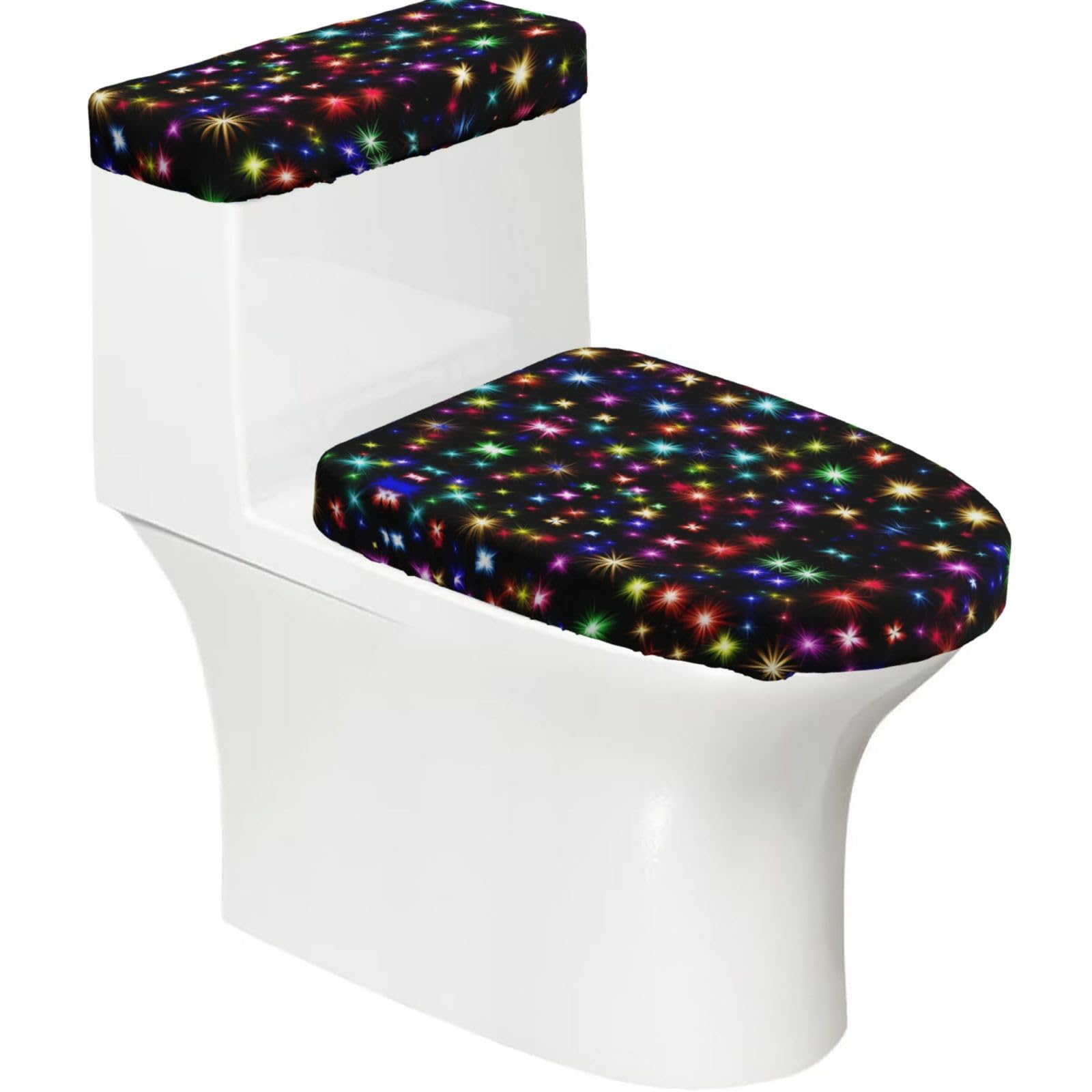 Bright Beautiful Colorful Art 2-Piece Toilet Seat Cover Set with Tank Lid - Elastic for U-Shape & Elongated - Bathroom Decor