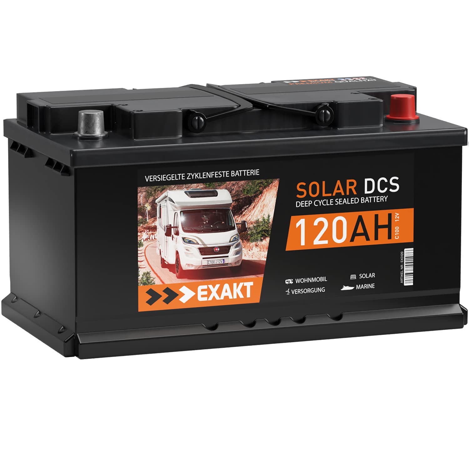 EXAKT batterie camping car 12V 120Ah caravane solaire bateau décharge lente