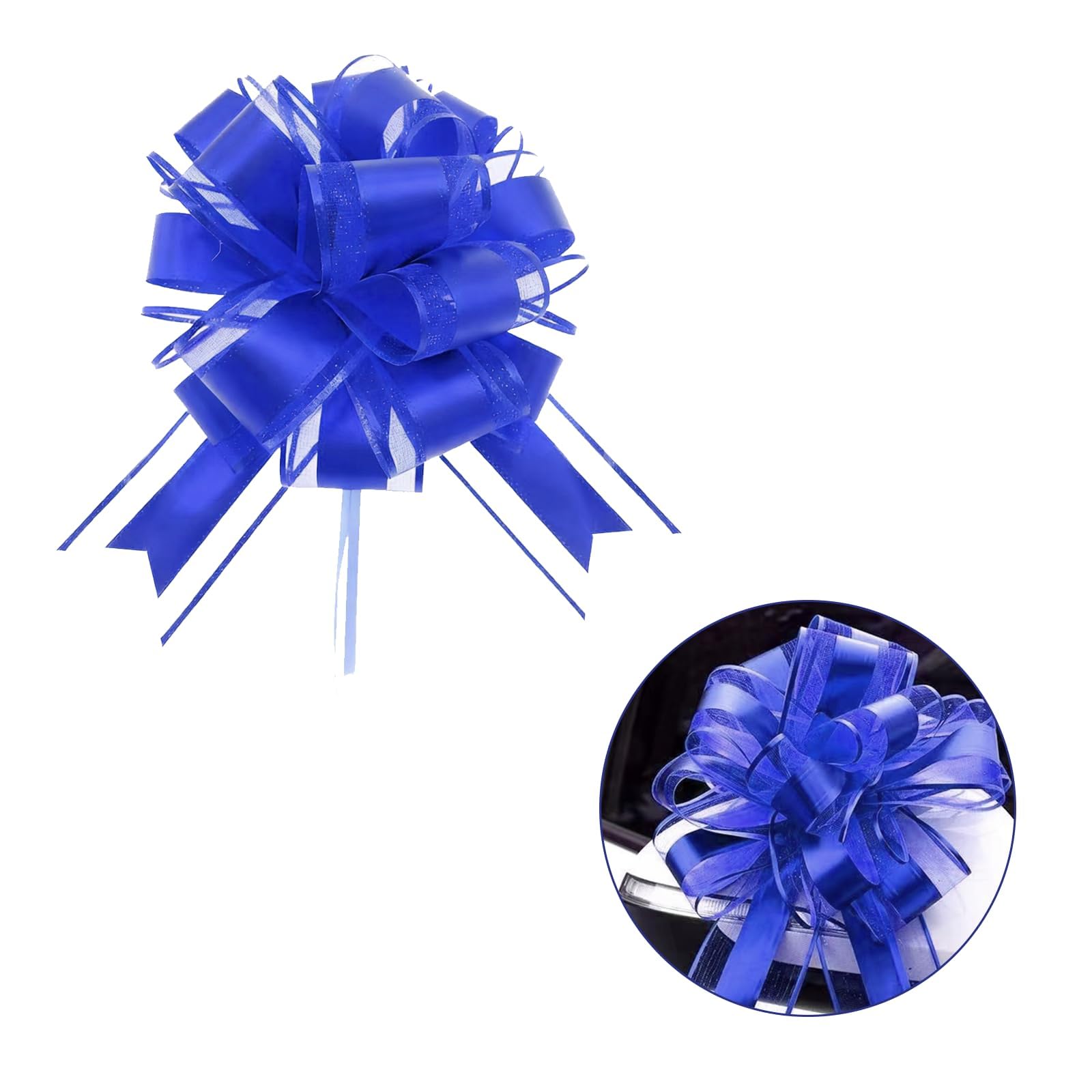 Nœud Cadeau Bleu Grand 25cm - Ruban à Tirer Manuellement pour Emballage Mariage Anniversaire Noël