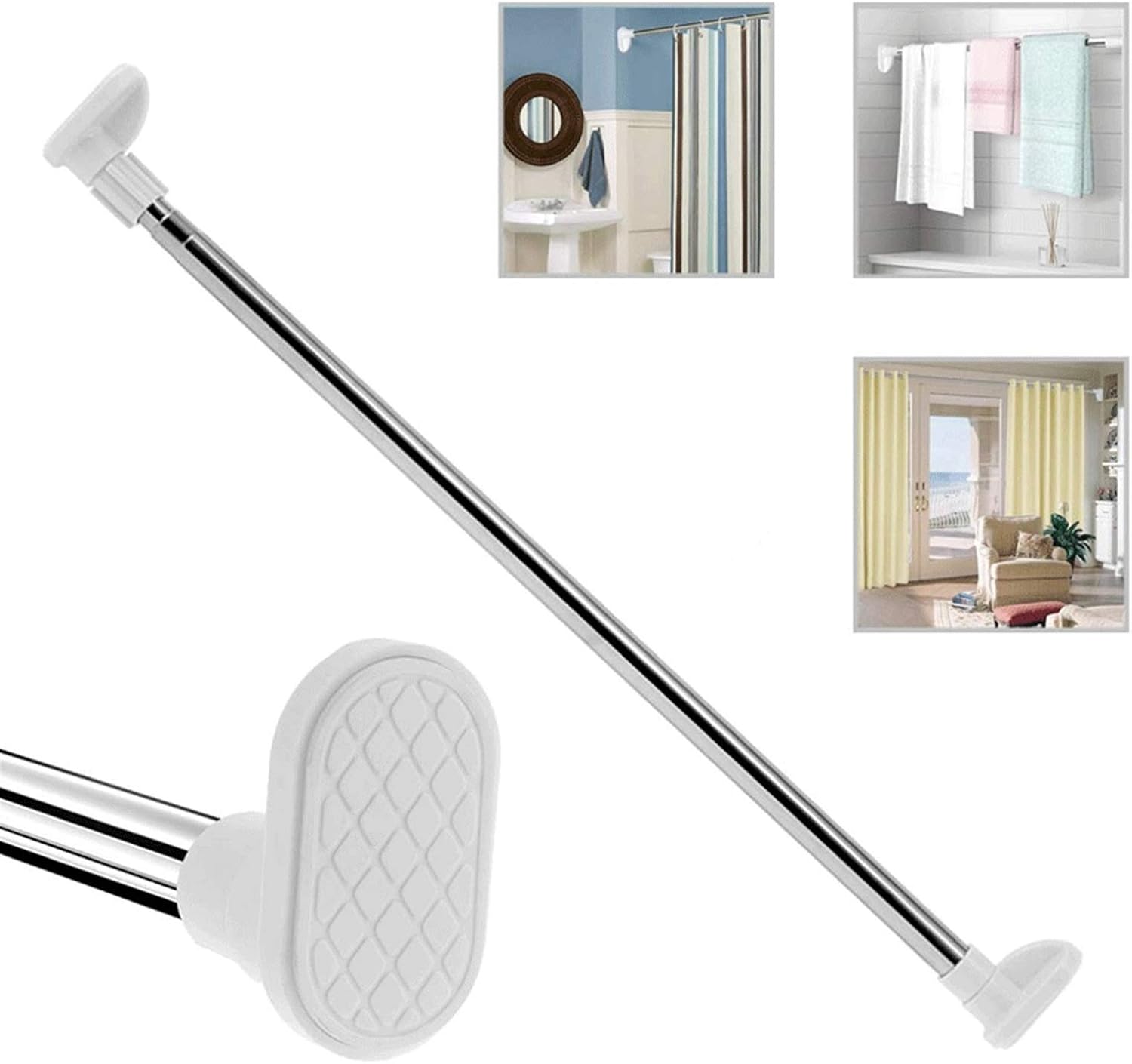 Shower Curtain Rail Telescopic Shower Curtain Rod Clothes Pole Shower Curtain Track，Stainless Steel Rod Curtain Rod,for Bathroom,Shower and Closet, 92~150cm