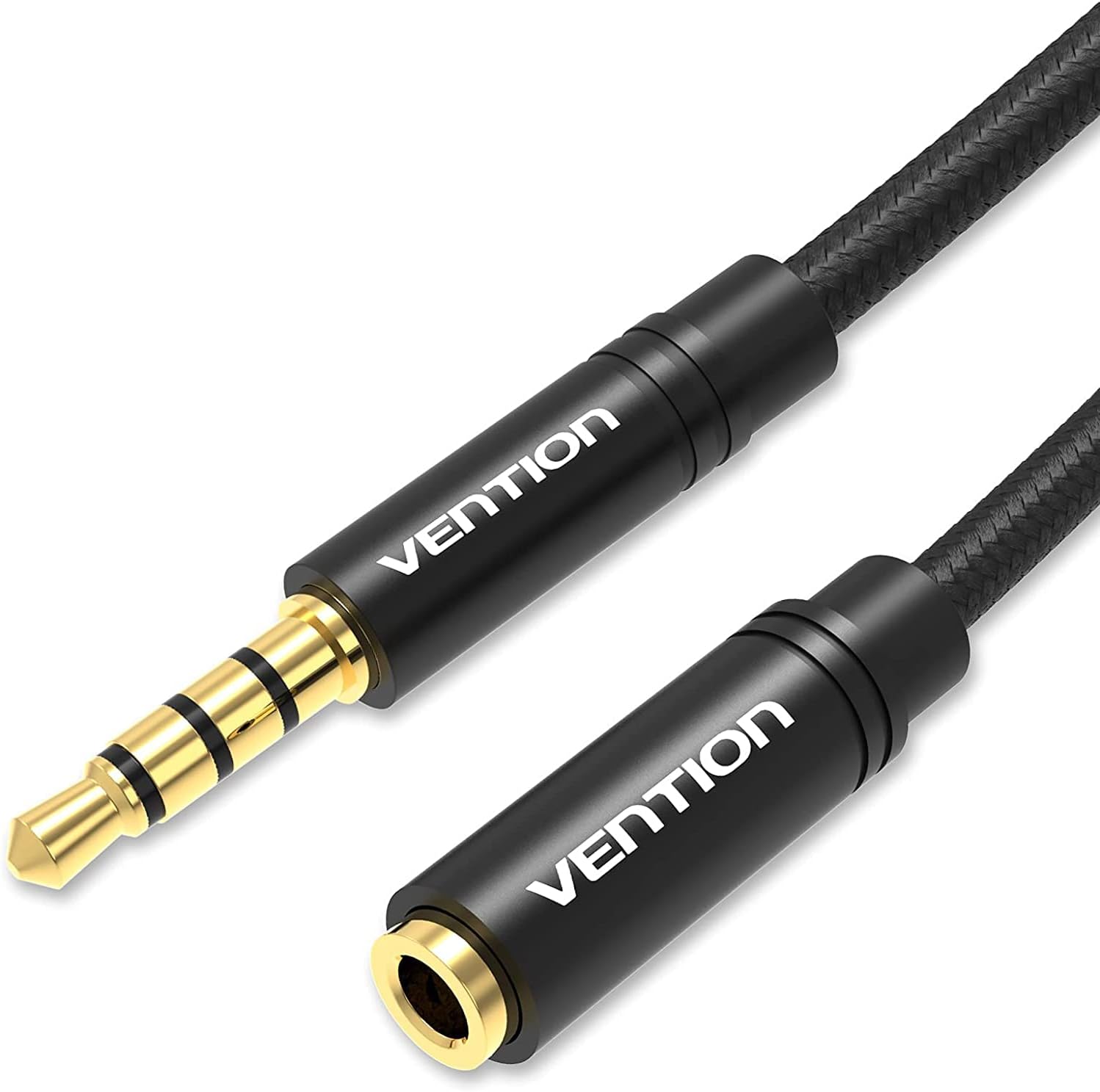 VENTION 3.5mm Audio Mic Extension Cable,Headphone Extension Cable 4 pole 3.5mm audio extension cable Stereo audio cable, gold-plated interface nylon braided cable, for headset/TV/laptop (5M, Black)