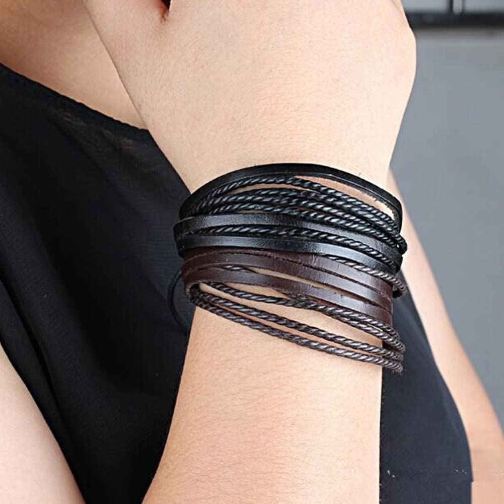 LLXYWJ Braccialetti da Uomo e da Donna in Corda Intrecciata in Pelle Multistrato Intrecciati alla