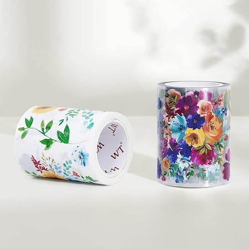 Miniatura 7 de WT Pretty Florals - Cinta ancha de PET, rollo individual, diseños originales, cinta decorativa floral, cinta transparente para manualidades para