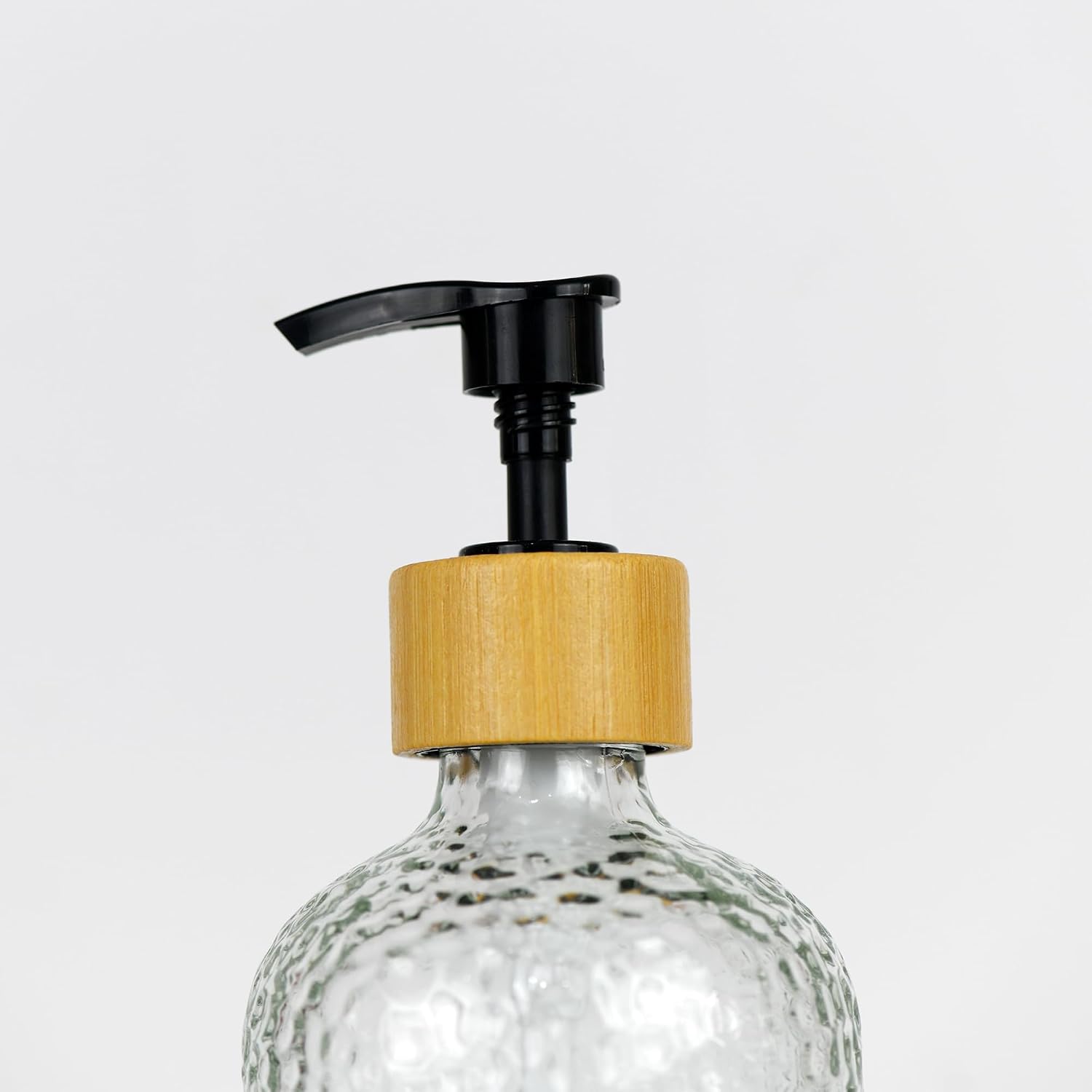 16 oz Glass Soap Dispenser with Bamboo Pump Head, Refillable Kitchen Bathroom Soap Dispenser for Hand Soap, Lotion (1, Clear)