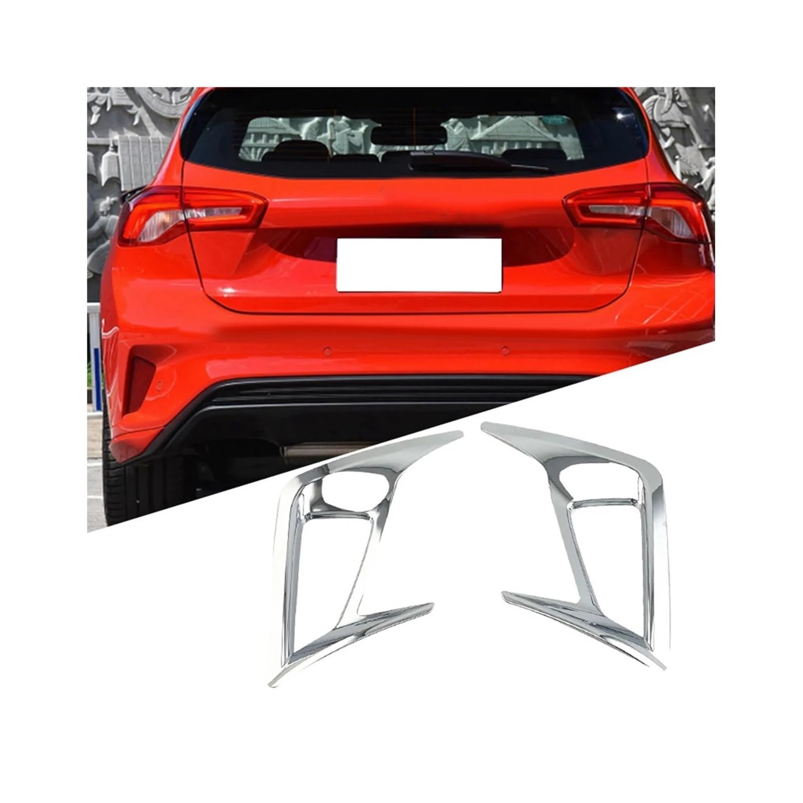 2PCS Rear Fog Light Lamp Cover Trim, Fit For Ford, Focus MK4 Hatchback 2019-2020 Chrome Frame Osłona tylnego światła