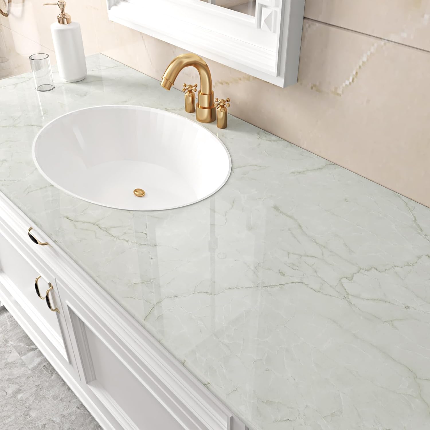 Grey Green Marble Contact Paper Peel and Stick for Countertops Grey Marble Wallpaper Removable Waterproof Countertop Contact Paper for Cabinets Kitchen Backsplash Shelf Liner Table 15.7"×78.7"
